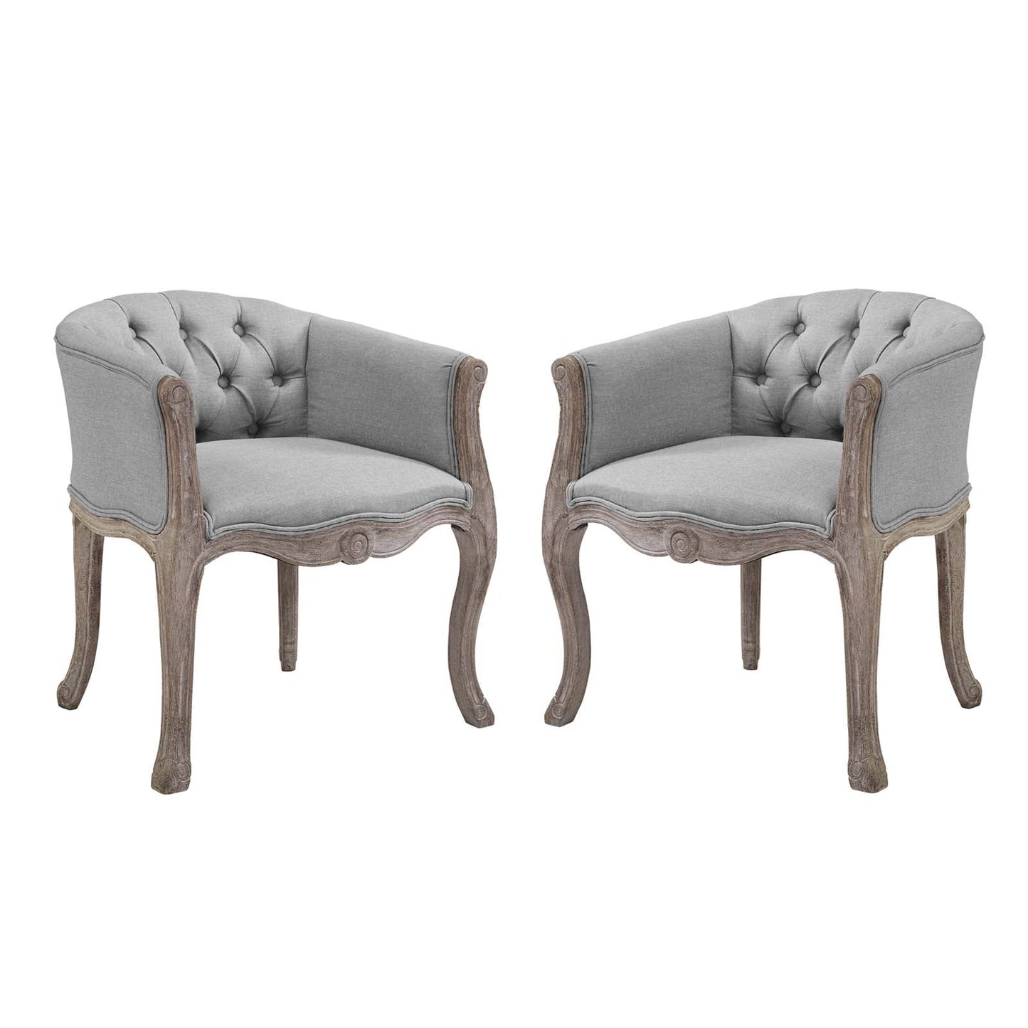 Modway Crown Vintage French Upholstered Fabric Dining Armchair Set of 2 | Dining Chairs | 