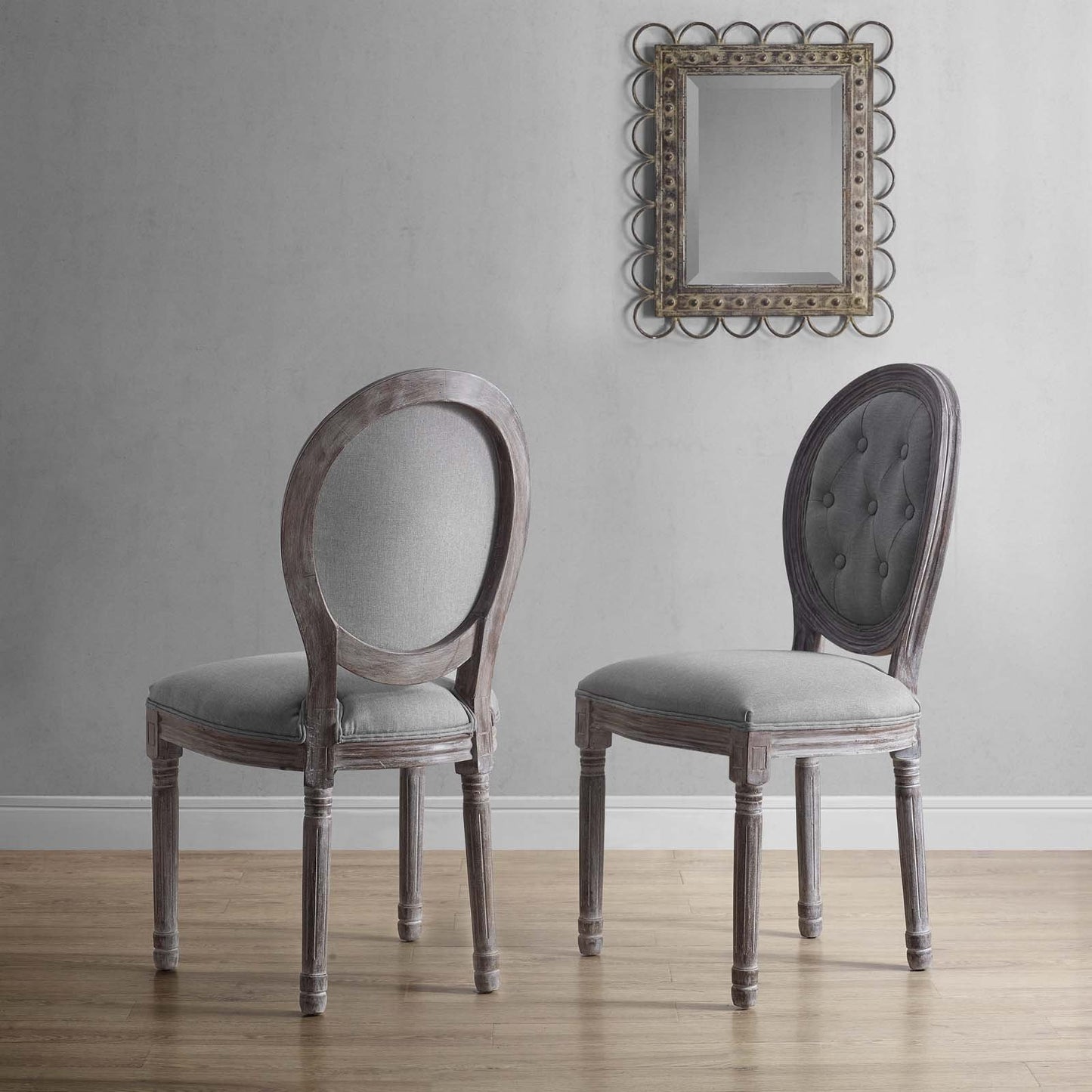 Modway Arise Vintage French Upholstered Fabric Dining Side Chair Set of 2