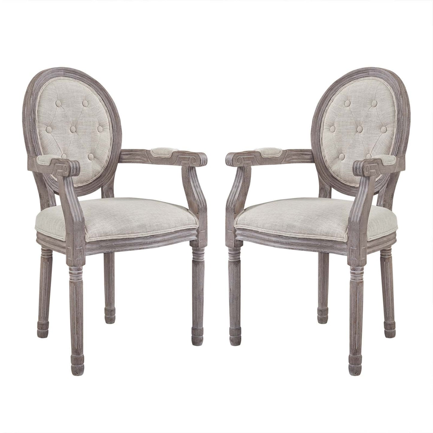 Modway Arise Vintage French Upholstered Fabric Dining Armchair Set of 2