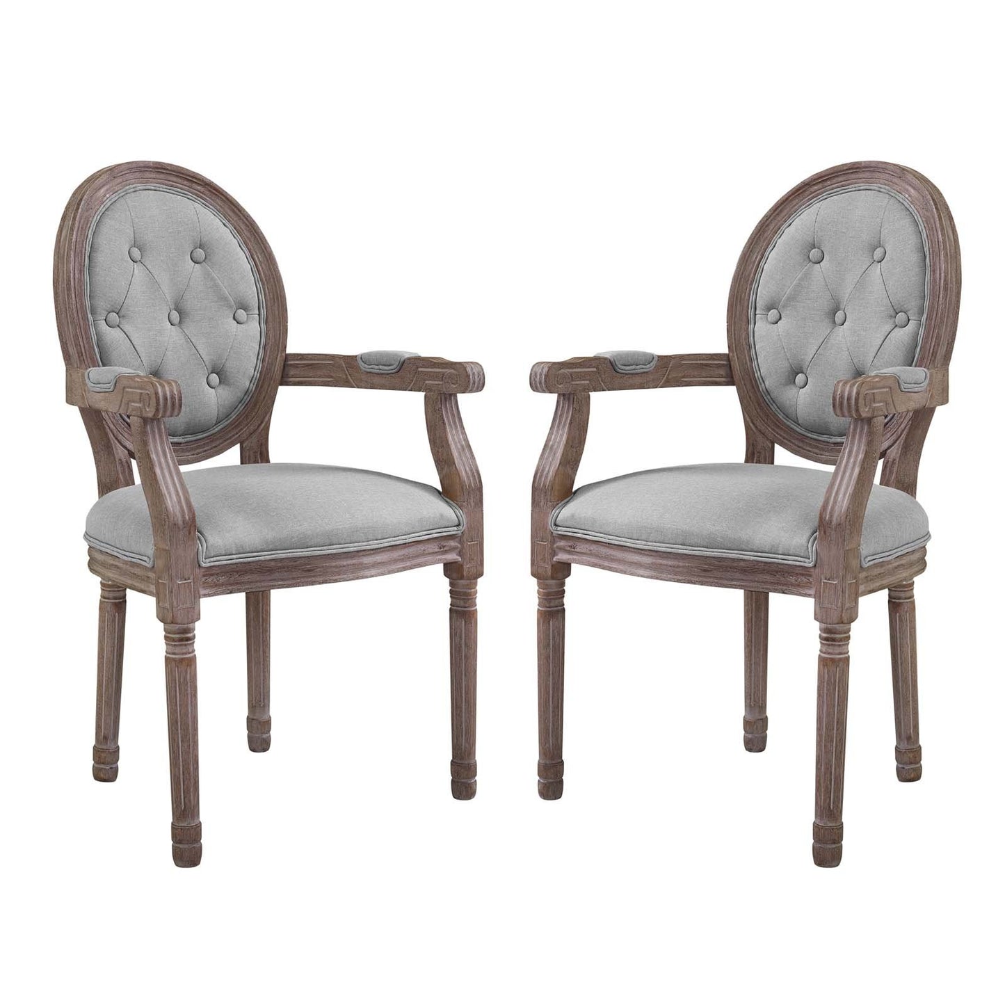 Modway Arise Vintage French Upholstered Fabric Dining Armchair Set of 2