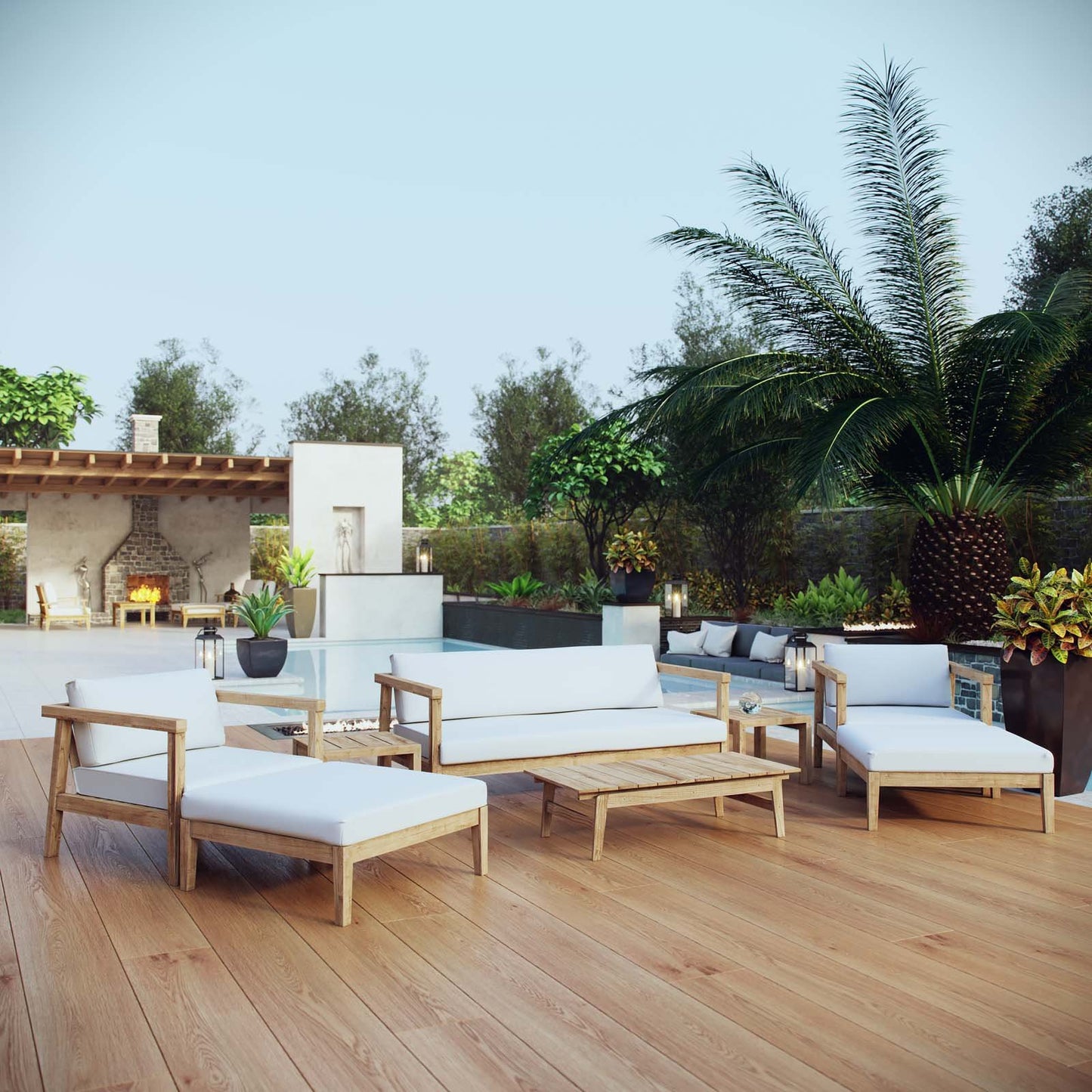 Modway Bayport 8 Piece Outdoor Patio Teak Set