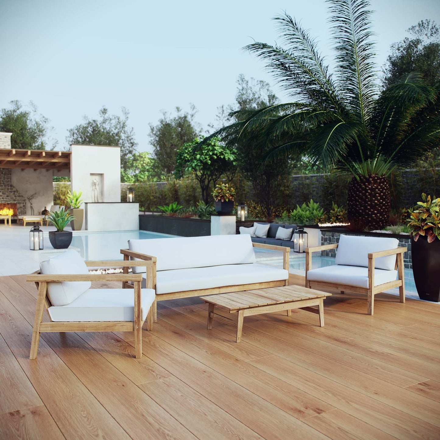 Modway Bayport 4 Piece Outdoor Patio Teak Set