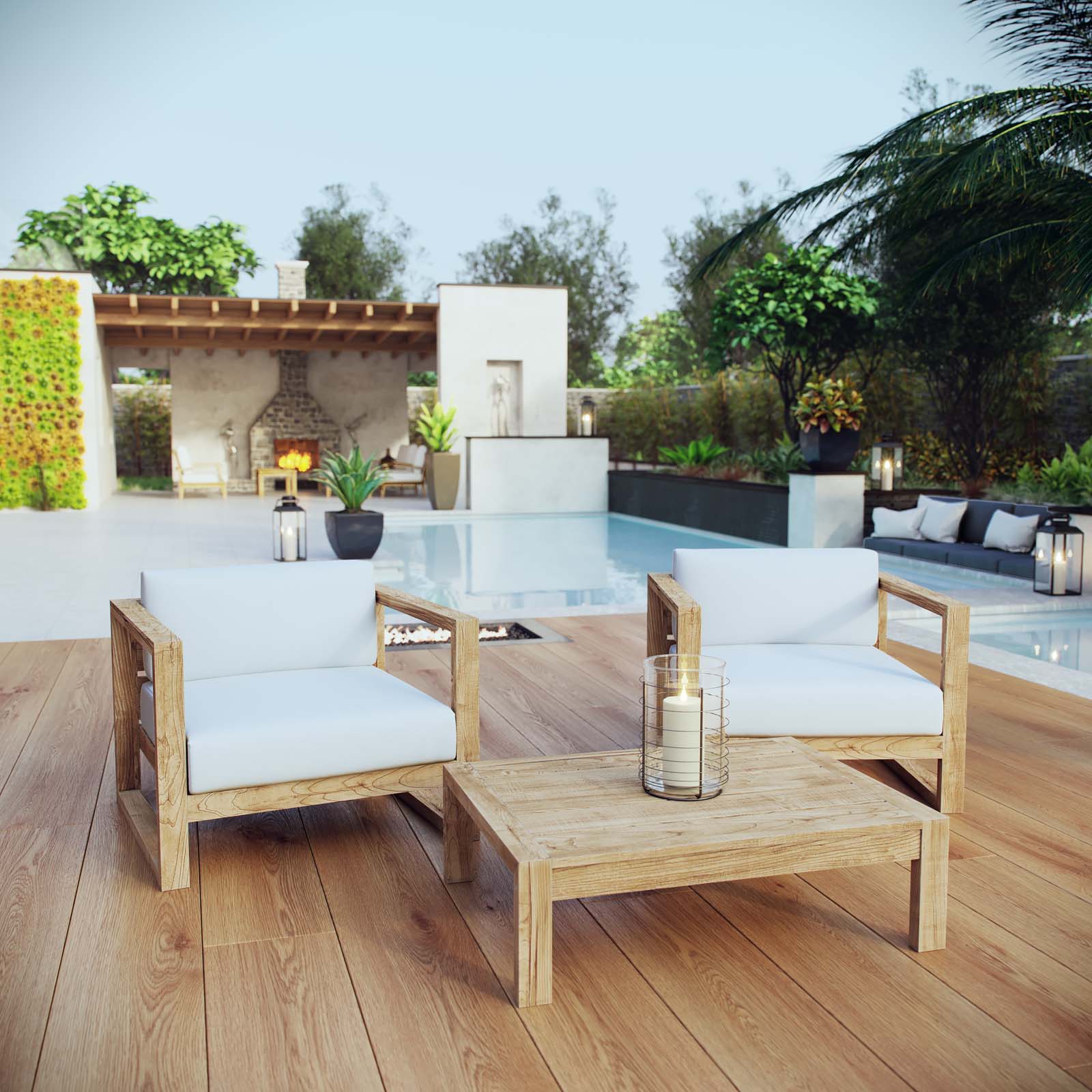 Modway Upland 3 Piece Outdoor Patio Teak Set-EEI-3114 | Outdoor Sofas, Loveseats & Sectionals | Modishstore
