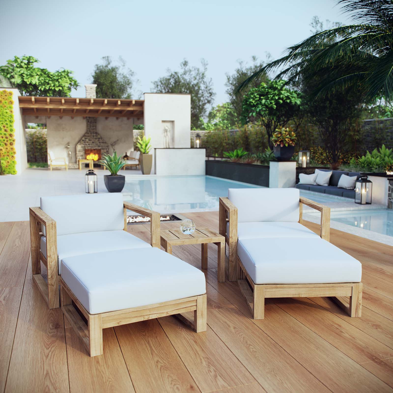 Modway Upland 5 Piece Outdoor Patio Teak Set | Armchairs | Modishstore