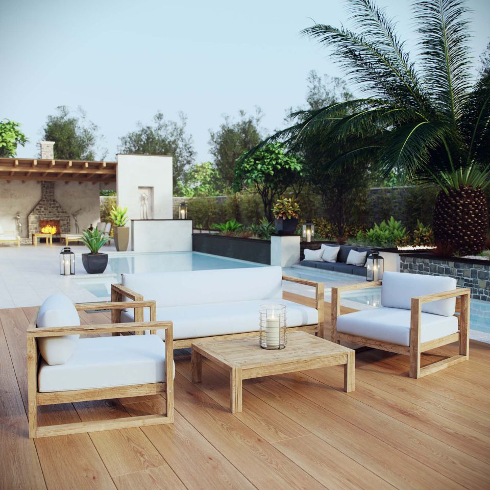 Modway Upland 4 Piece Outdoor Patio Teak Set | Outdoor Sofas, Loveseats & Sectionals | Modishstore