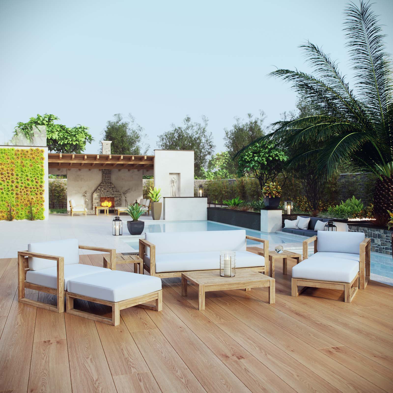 Modway Upland 8 Piece Outdoor Patio Teak Set | Outdoor Sofas, Loveseats & Sectionals | Modishstore
