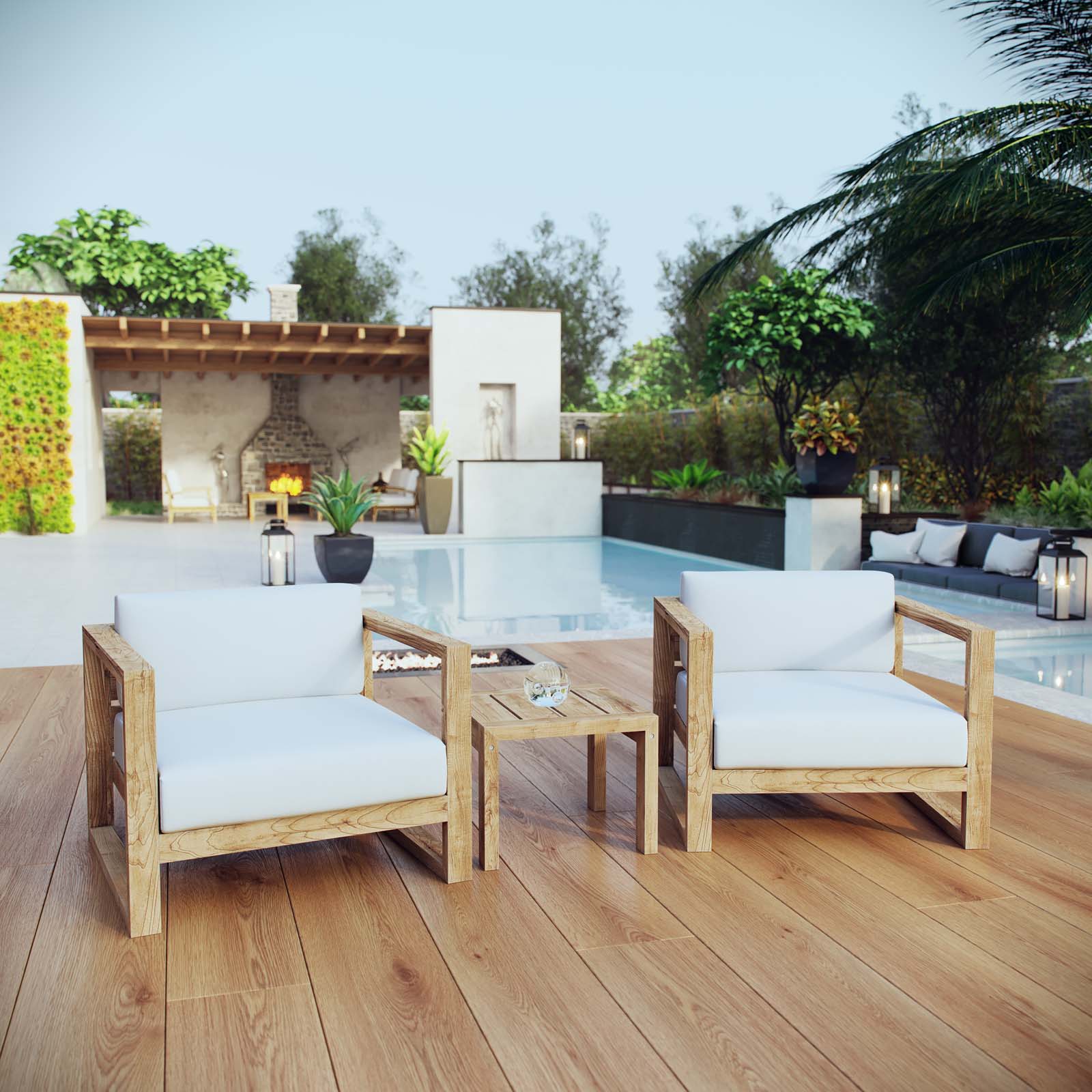 Modway Upland 3 Piece Outdoor Patio Teak Set | Outdoor Sofas, Loveseats & Sectionals | Modishstore