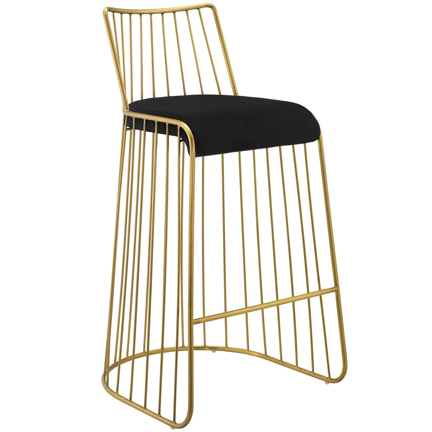 Modway Rivulet Gold Stainless Steel Upholstered Velvet Bar Stool