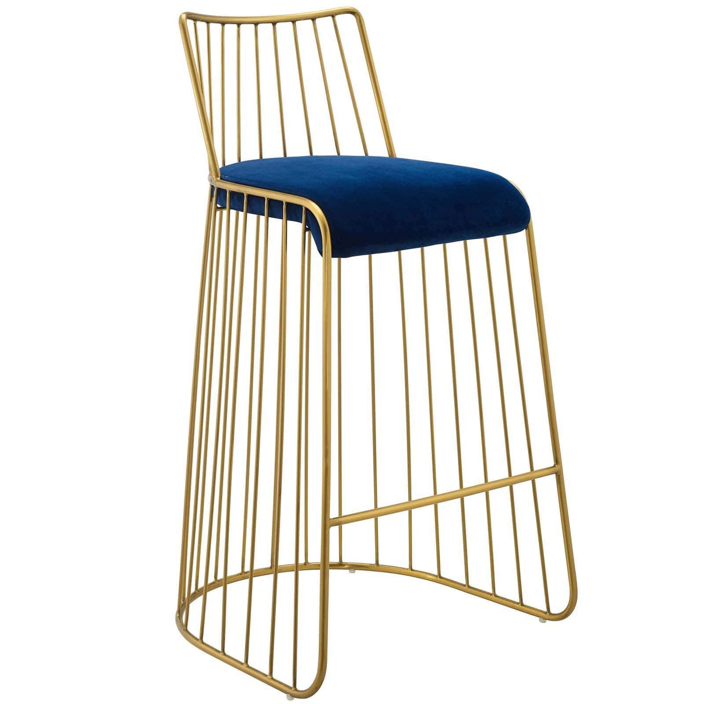 Modway Rivulet Gold Stainless Steel Upholstered Velvet Bar Stool