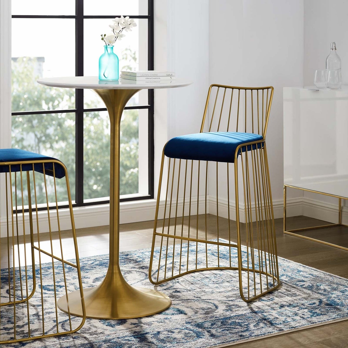 Modway Rivulet Gold Stainless Steel Upholstered Velvet Bar Stool