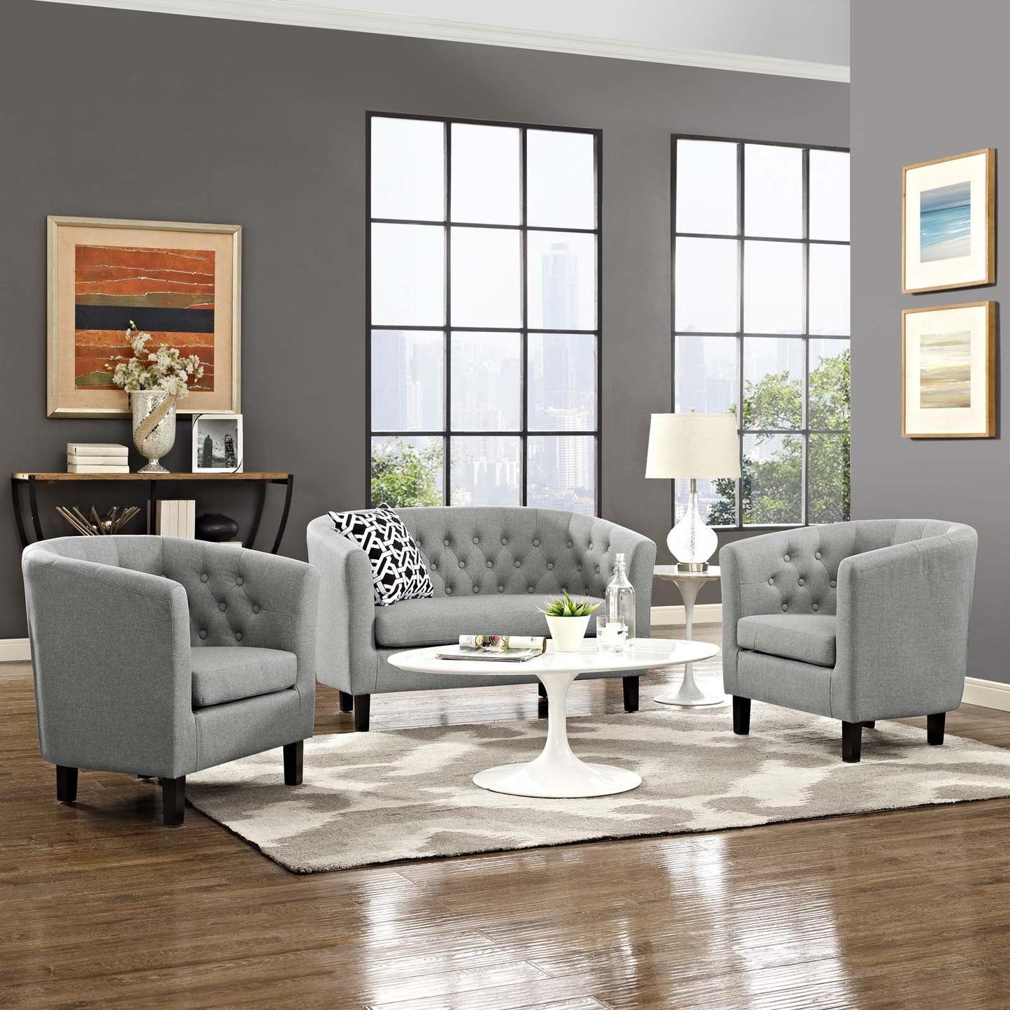 Modway Prospect 3 Piece Upholstered Fabric Loveseat and Armchair Set | Loveseats | Modishstore-54