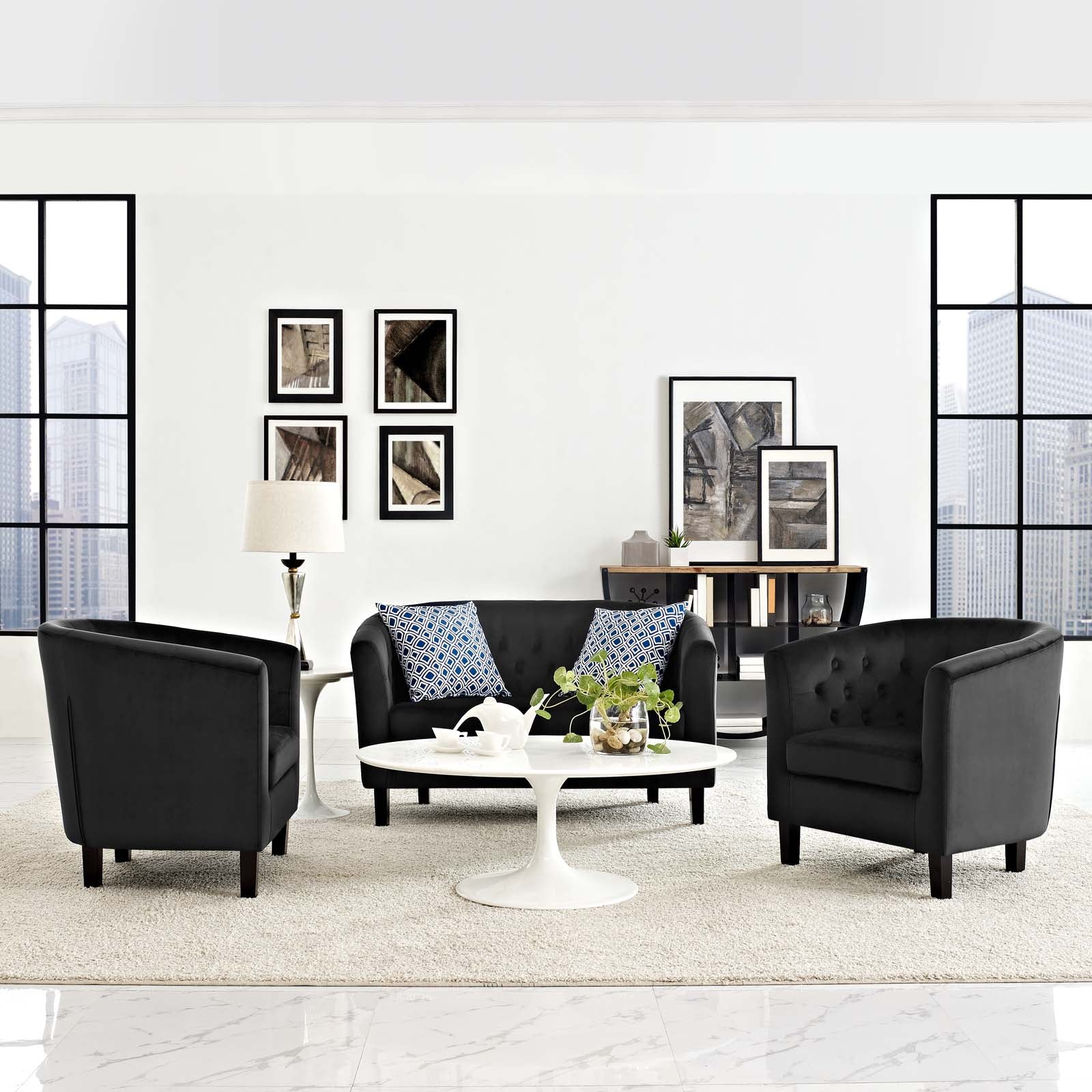 Modway Prospect 3 Piece Performance Velvet Loveseat and Armchair Set | Loveseats | Modishstore-28