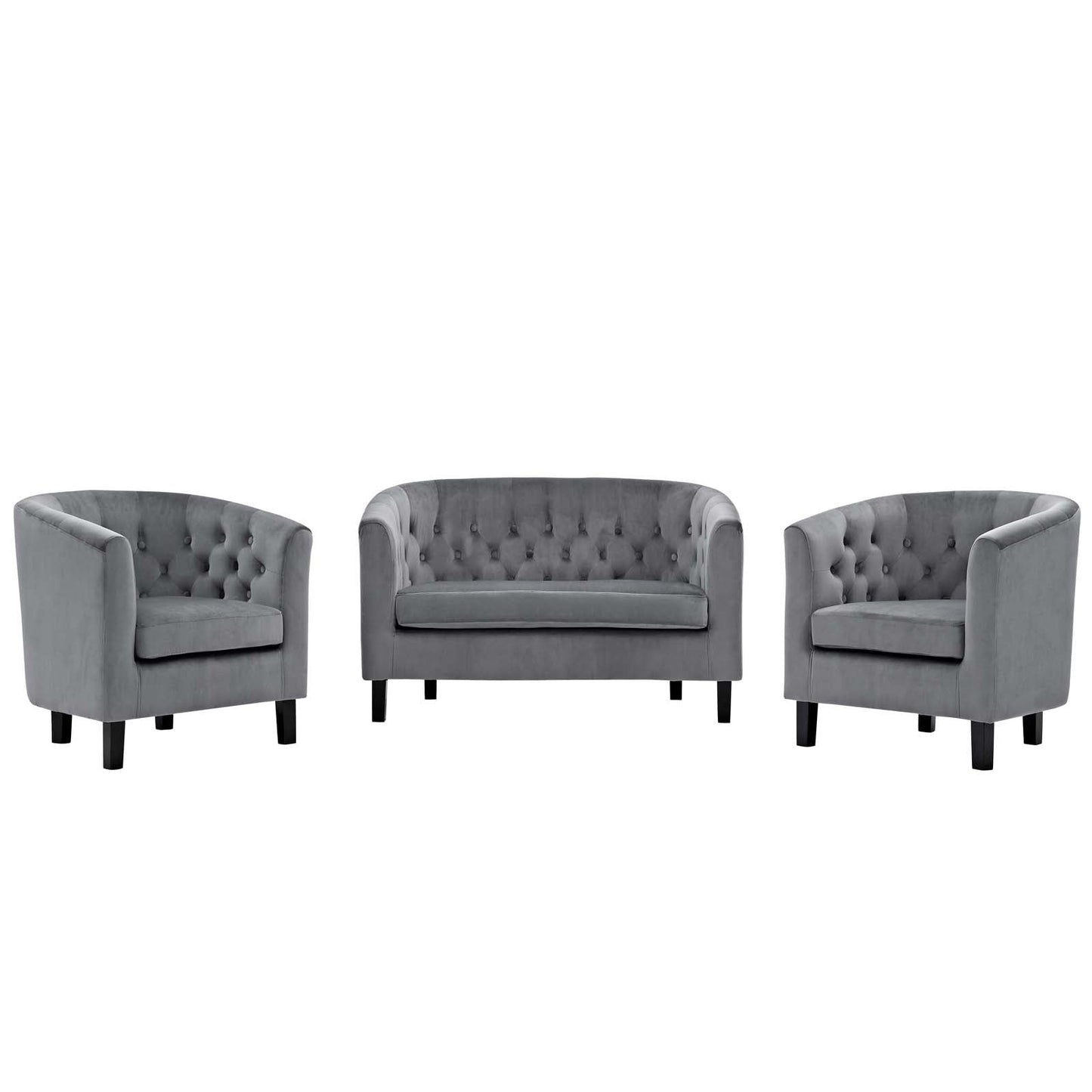 Modway Prospect 3 Piece Performance Velvet Loveseat and Armchair Set | Loveseats | Modishstore-3