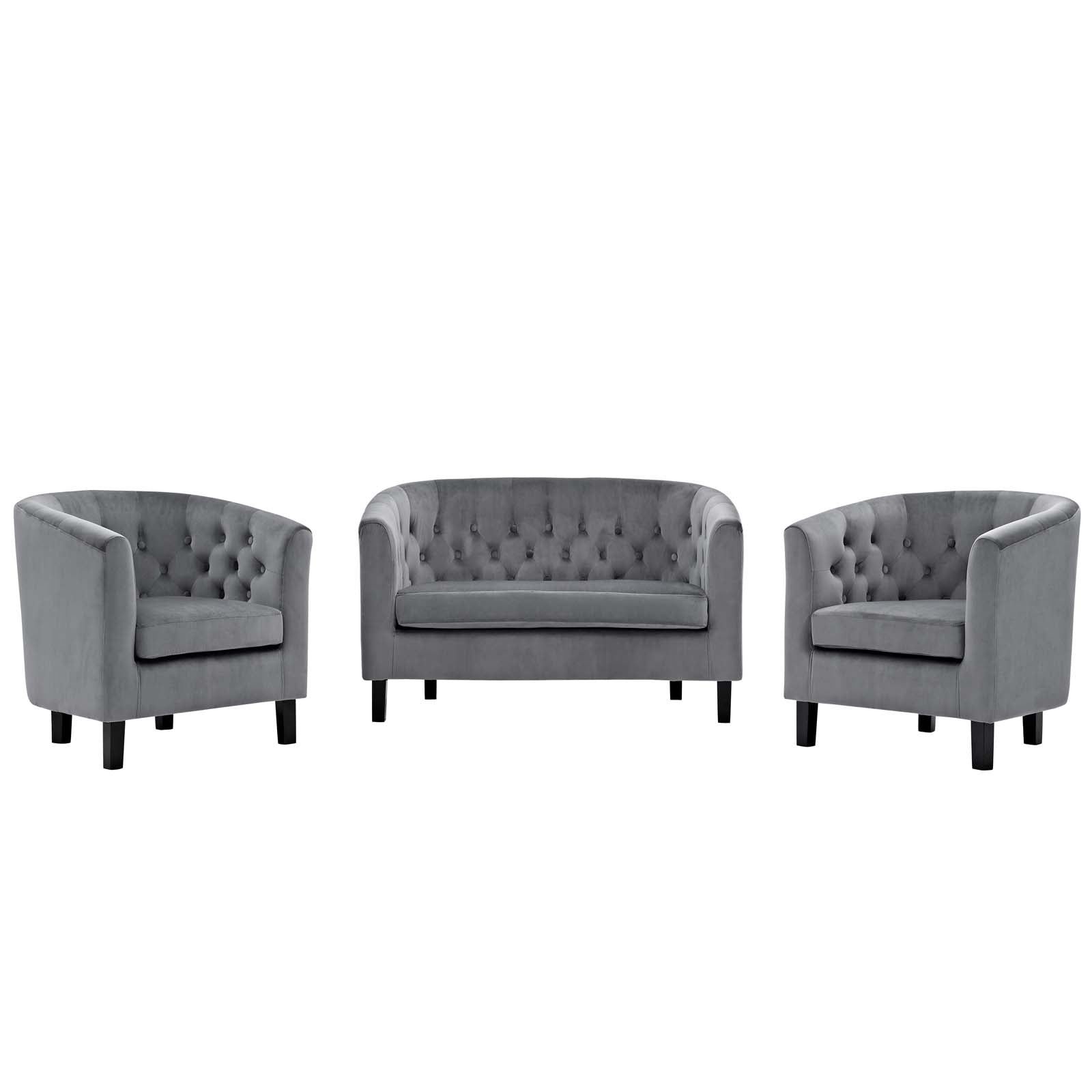 Modway Prospect 3 Piece Performance Velvet Loveseat and Armchair Set | Loveseats | Modishstore-3