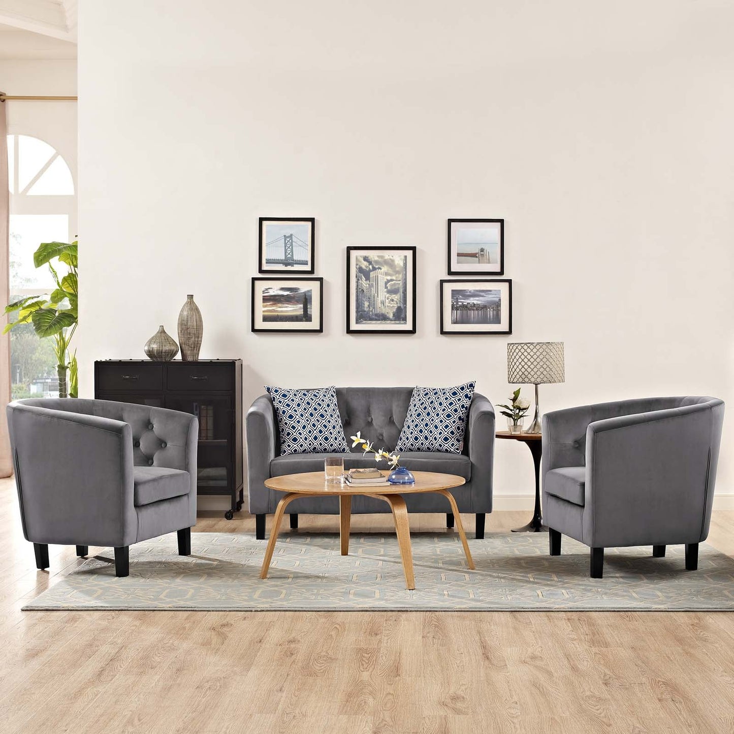 Modway Prospect 3 Piece Performance Velvet Loveseat and Armchair Set | Loveseats | Modishstore-29