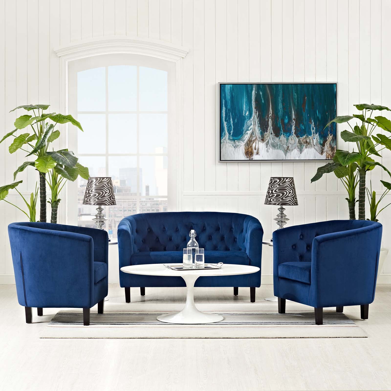 Modway Prospect 3 Piece Performance Velvet Loveseat and Armchair Set | Loveseats | Modishstore-30