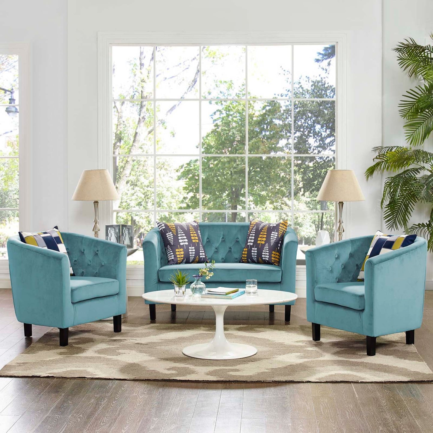 Modway Prospect 3 Piece Performance Velvet Loveseat and Armchair Set | Loveseats | Modishstore-27