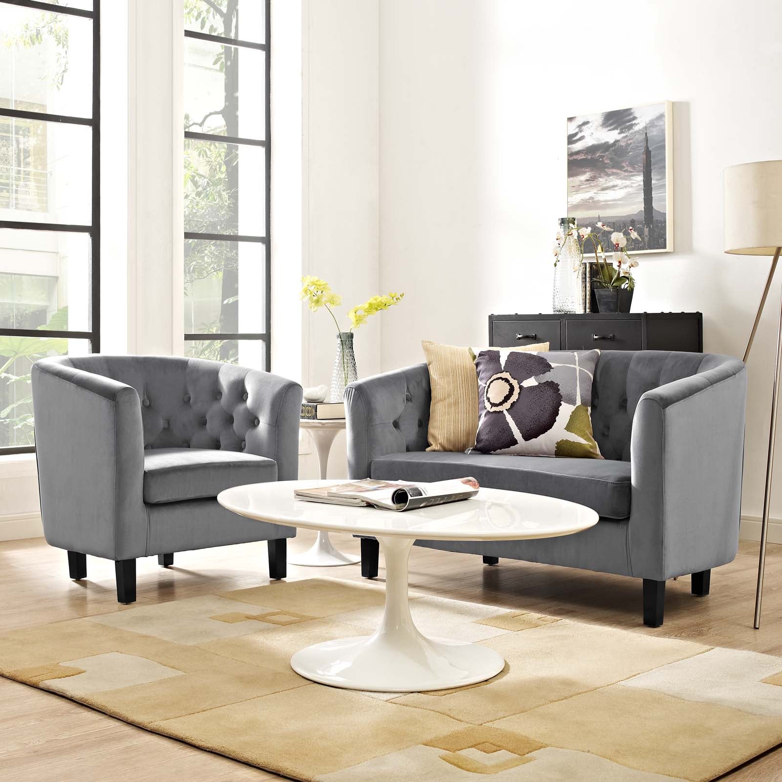 Modway Prospect 2 Piece Performance Velvet Loveseat and Armchair Set | Loveseats | Modishstore-25