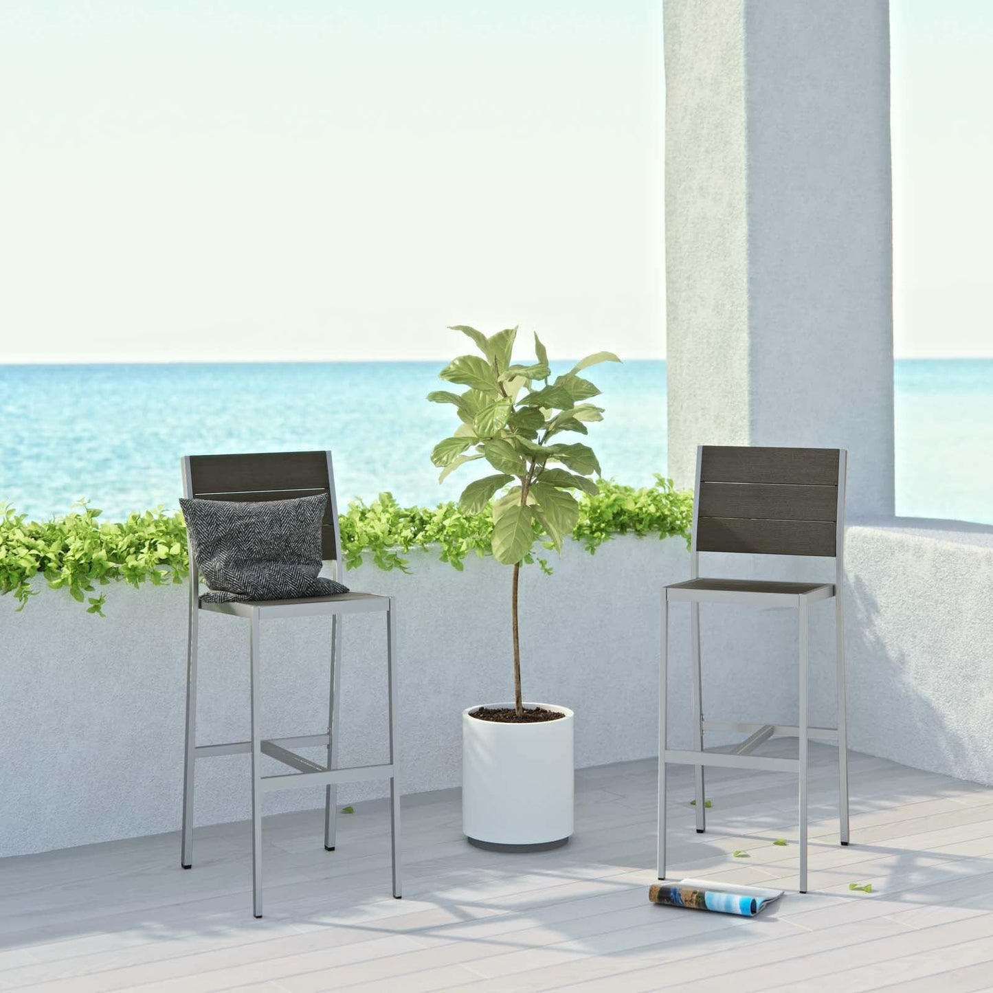 Modway Shore Armless Bar Stool Outdoor Patio Aluminum Set of 2 | Bar Stools | Modishstore