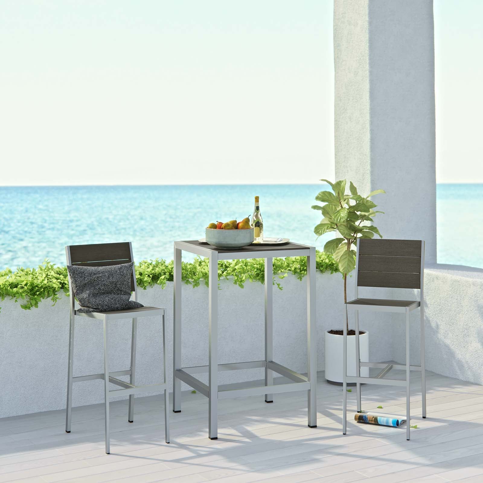 Modway Shore 3 Piece Outdoor Patio Aluminum Outdoor Pub Set | Bar Stools & Table | Modishstore