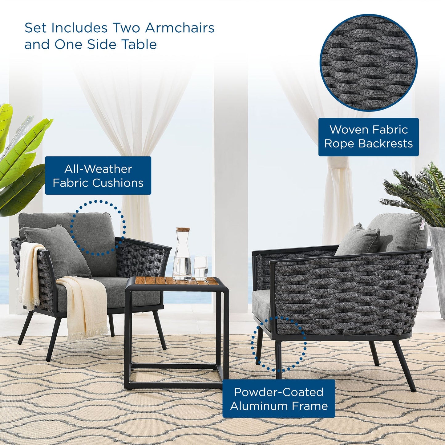 Modway Stance 3 Piece Outdoor Patio Aluminum Sectional Sofa Set | Outdoor Sofas, Loveseats & Sectionals | Modishstore-18