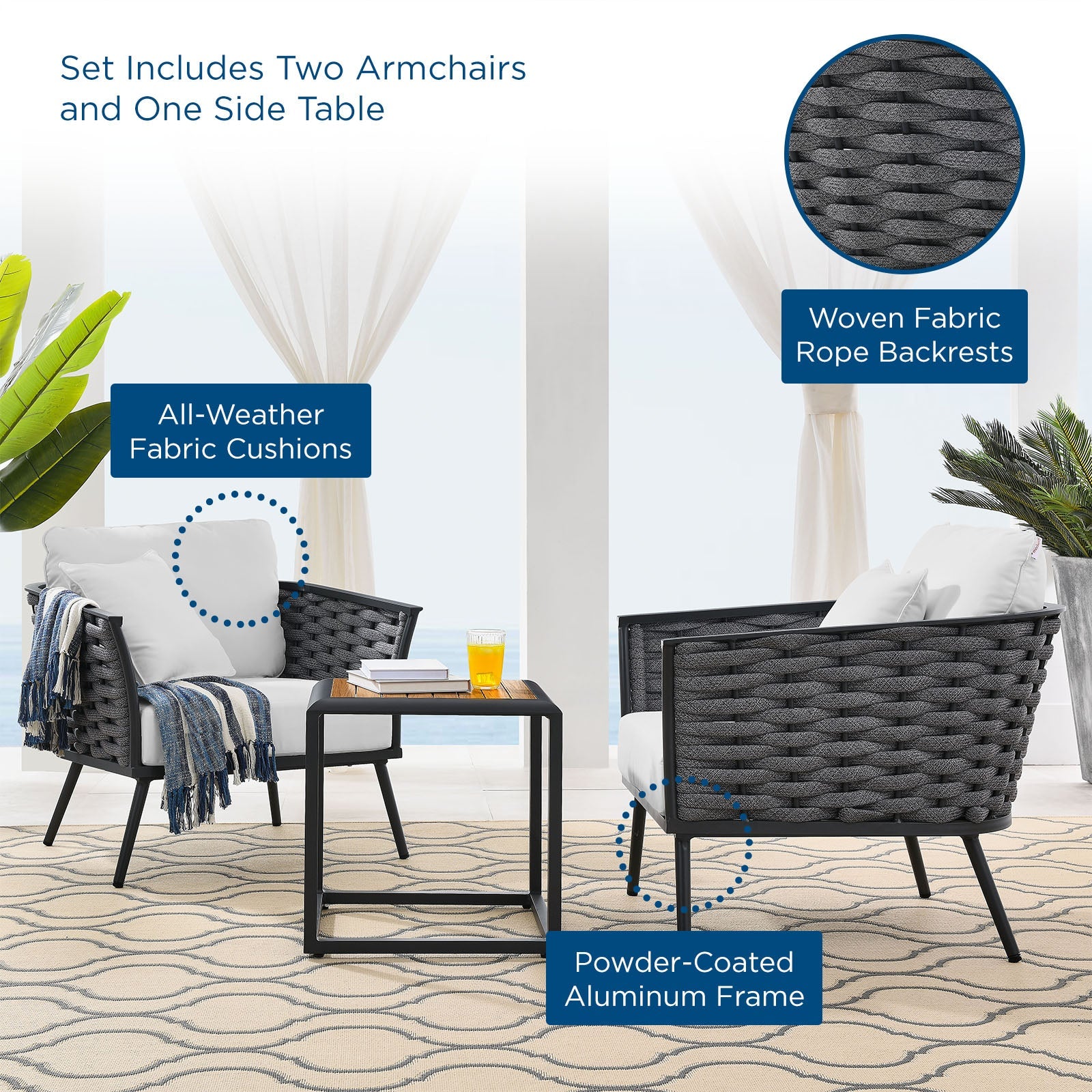 Modway Stance 3 Piece Outdoor Patio Aluminum Sectional Sofa Set | Outdoor Sofas, Loveseats & Sectionals | Modishstore-28