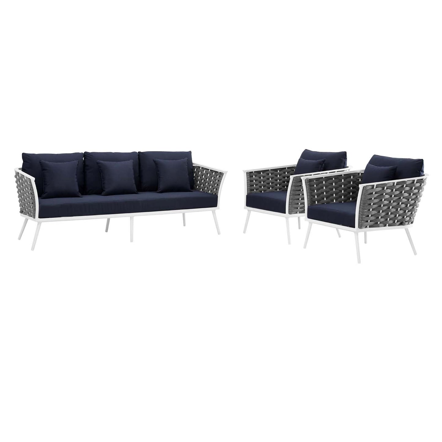 Modway Stance 3 Piece Outdoor Patio Aluminum Sectional Sofa Set