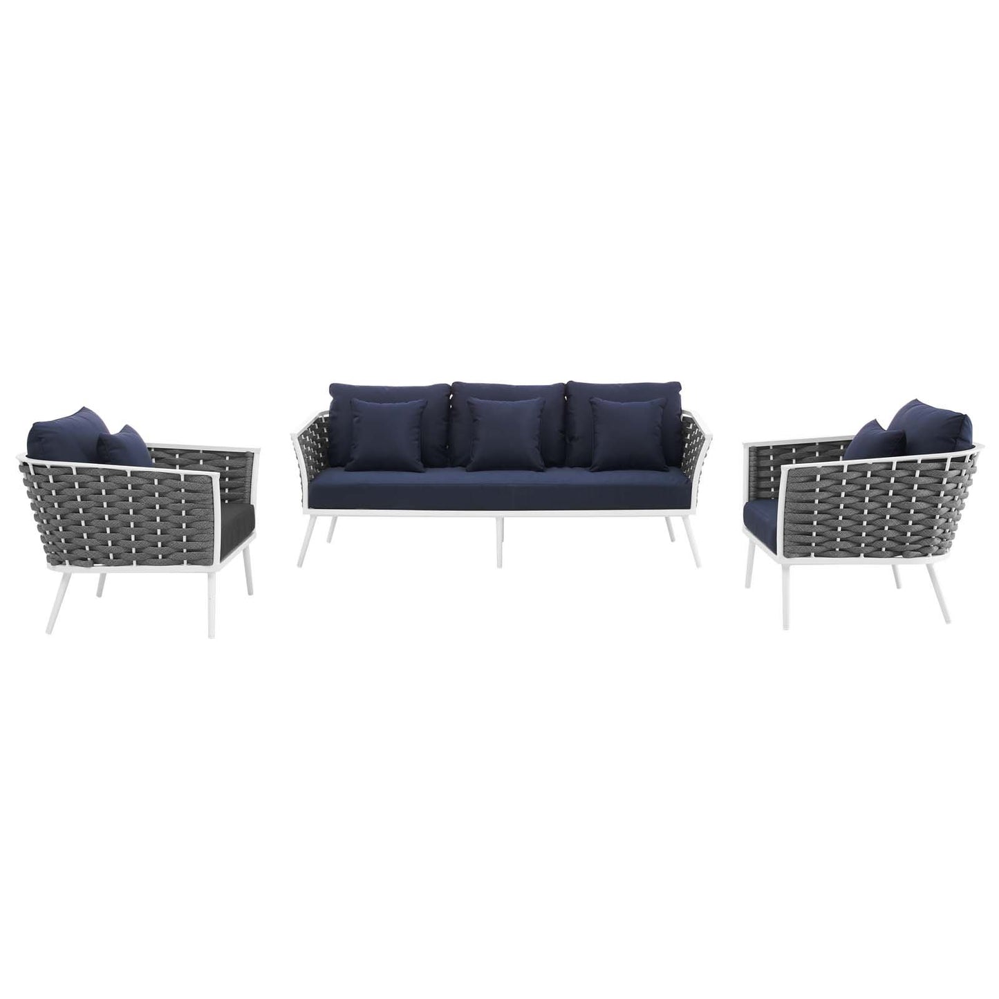 Modway Stance 3 Piece Outdoor Patio Aluminum Sectional Sofa Set