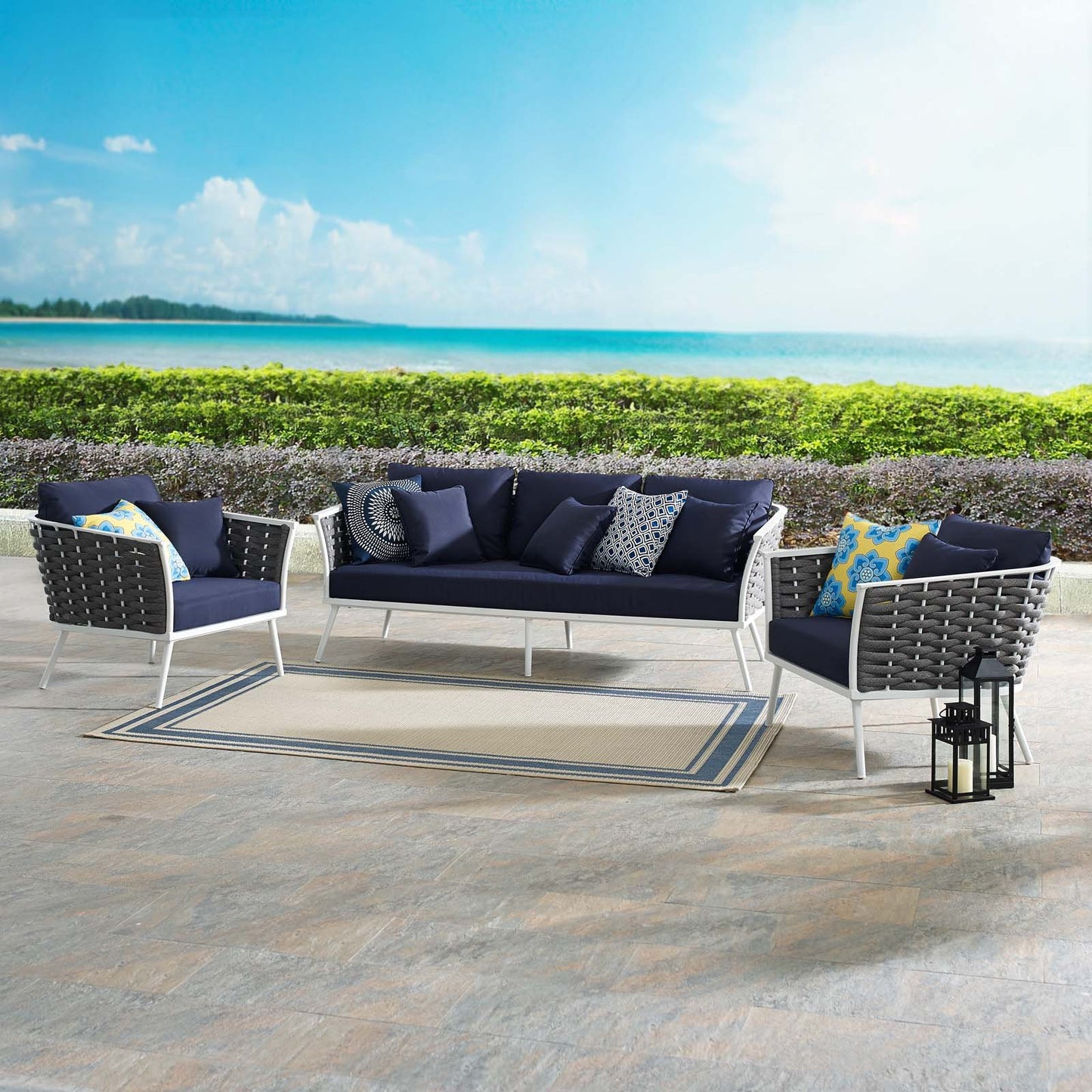 Modway Stance 3 Piece Outdoor Patio Aluminum Sectional Sofa Set