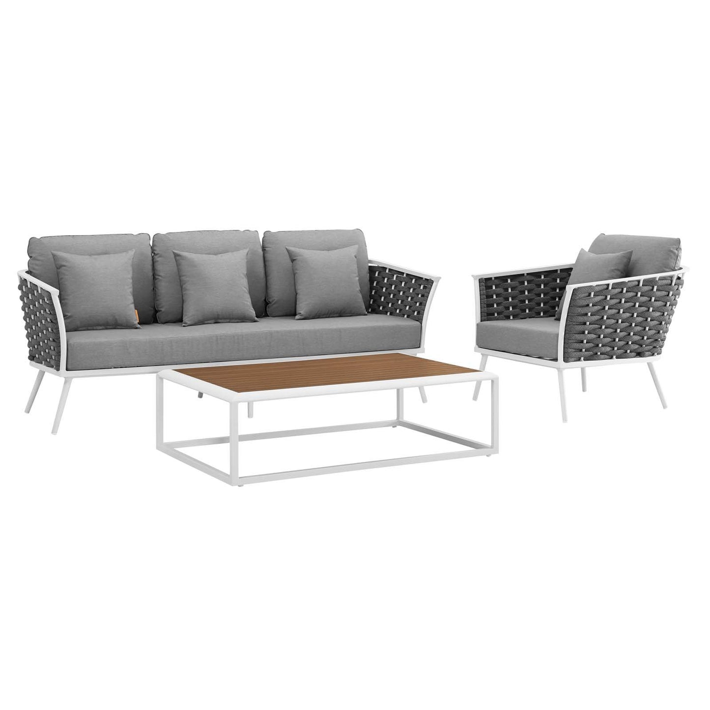 Modway Stance 3 Piece Outdoor Patio Aluminum Sectional Sofa Set