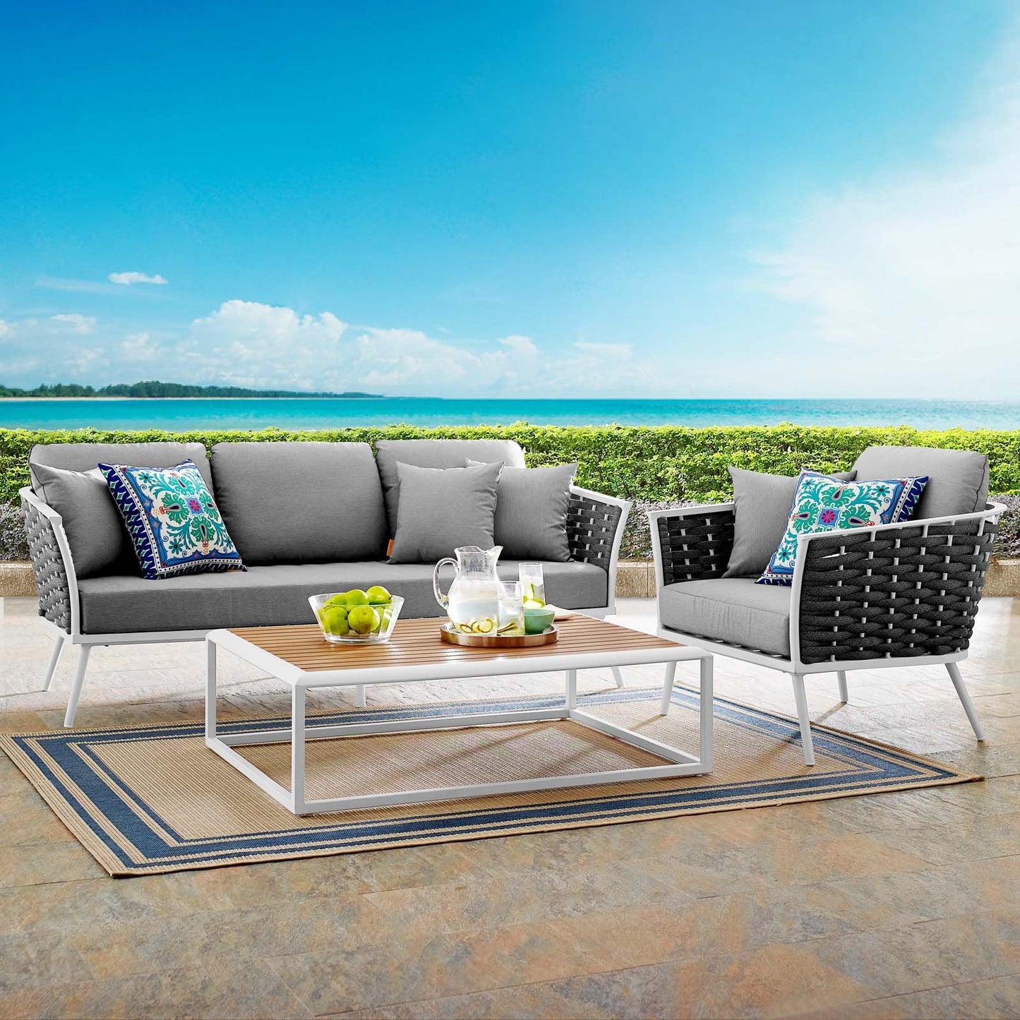 Modway Stance 3 Piece Outdoor Patio Aluminum Sectional Sofa Set