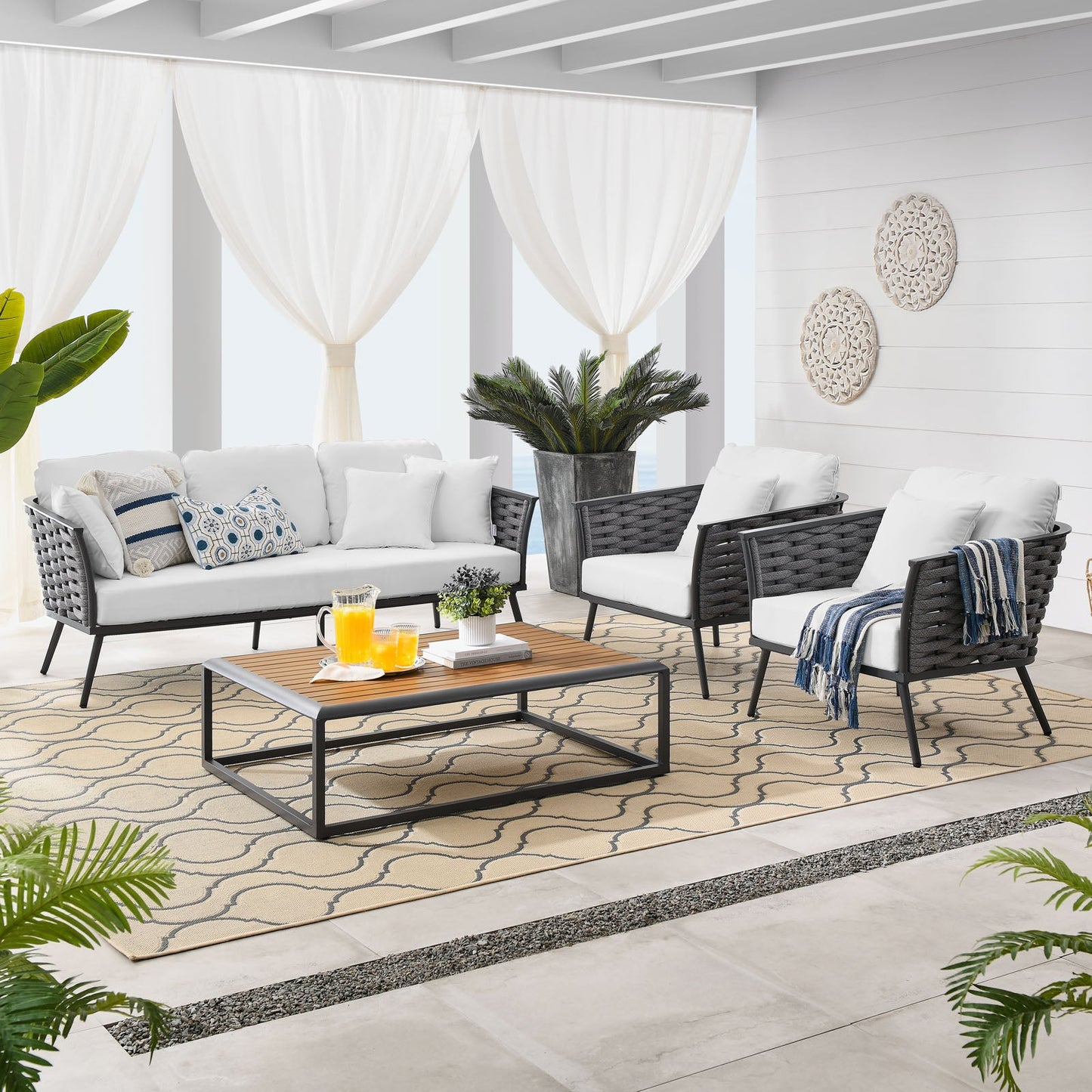 Modway Stance 4 Piece Outdoor Patio Aluminum Sectional Sofa Set | Outdoor Sofas, Loveseats & Sectionals | Modishstore-31