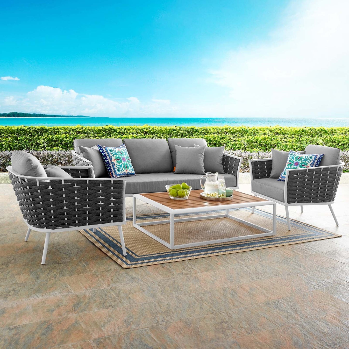 Modway Stance 4 Piece Outdoor Patio Aluminum Sectional Sofa Set | Outdoor Sofas, Loveseats & Sectionals | Modishstore