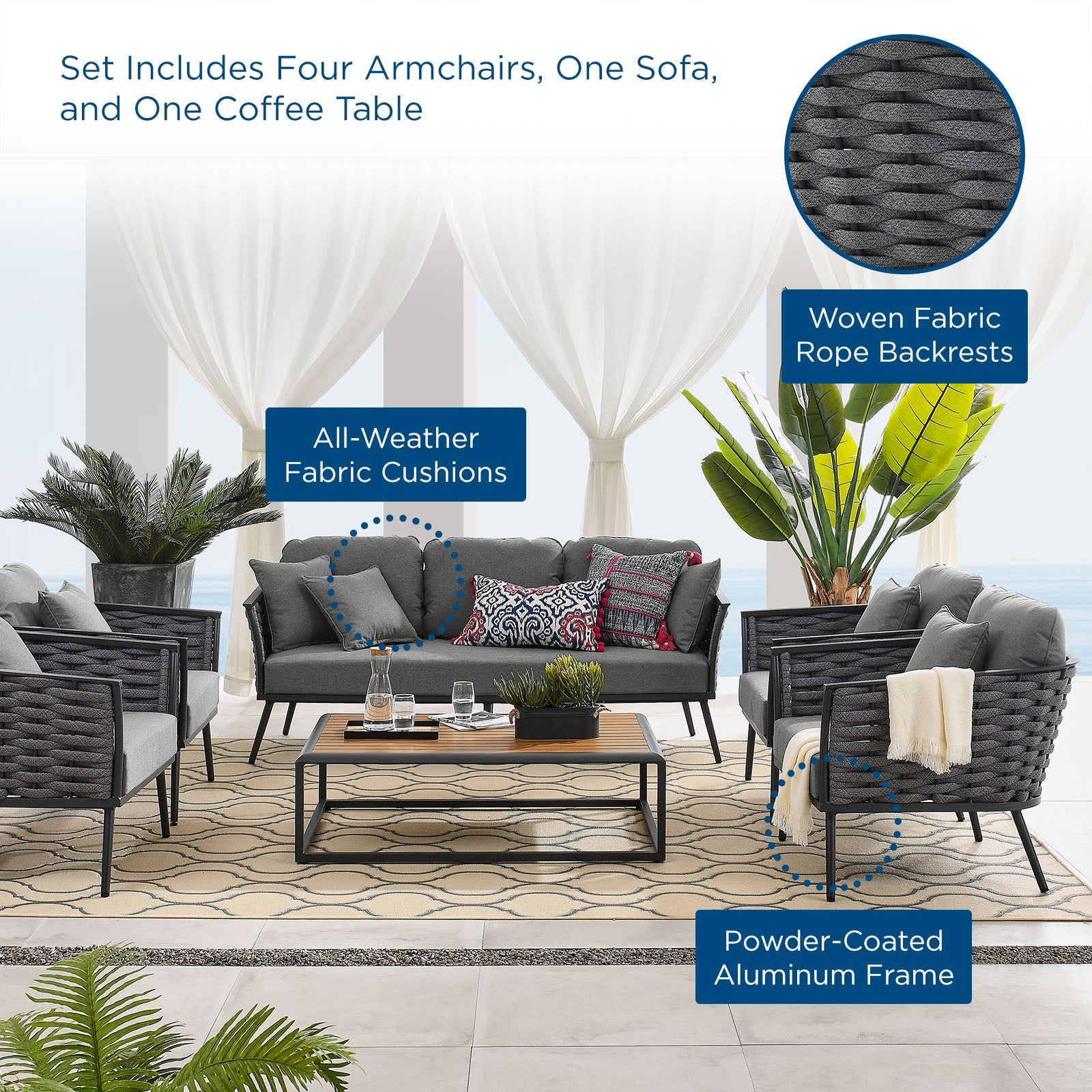 Modway Stance 6 Piece Outdoor Patio Aluminum Sectional Sofa Set | Outdoor Sofas, Loveseats & Sectionals | Modishstore-22