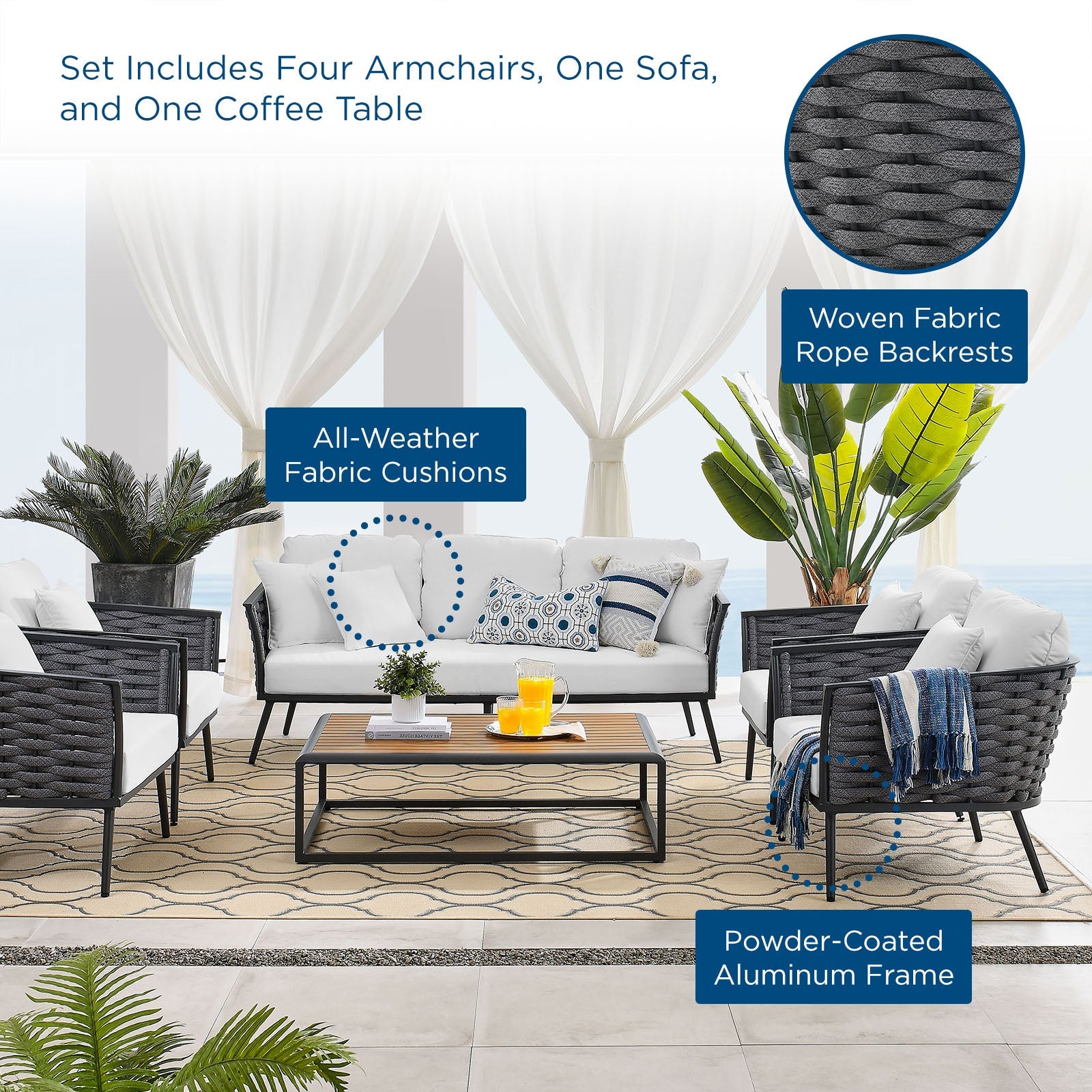 Modway Stance 6 Piece Outdoor Patio Aluminum Sectional Sofa Set | Outdoor Sofas, Loveseats & Sectionals | Modishstore-34