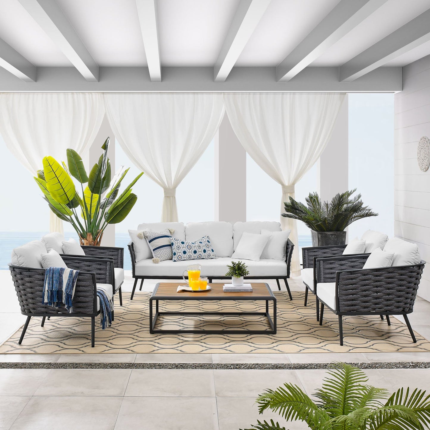 Modway Stance 6 Piece Outdoor Patio Aluminum Sectional Sofa Set | Outdoor Sofas, Loveseats & Sectionals | Modishstore-31