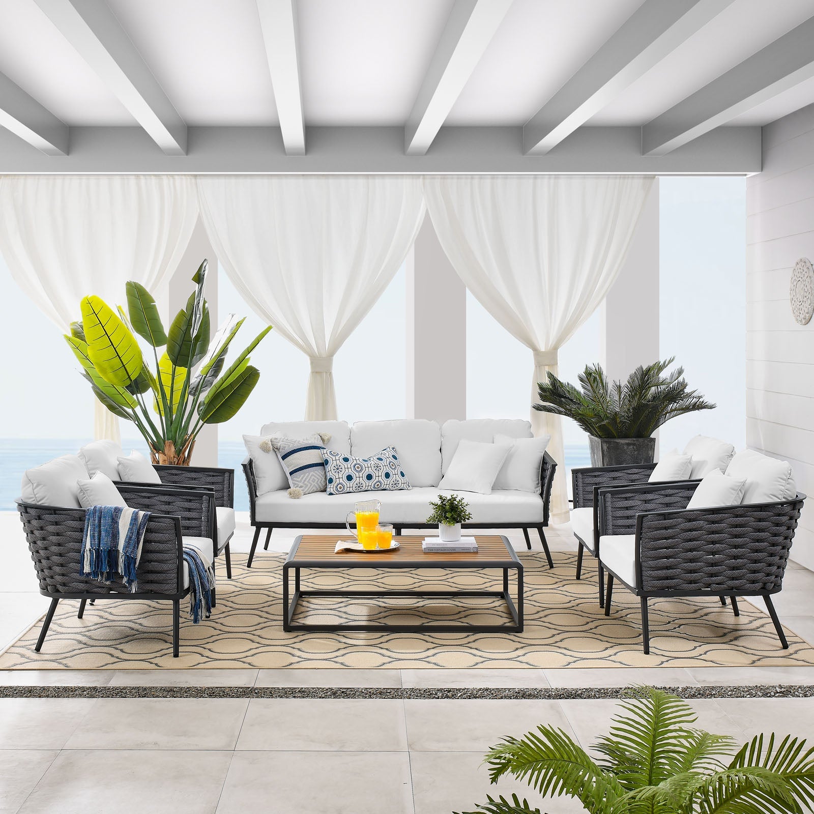 Modway Stance 6 Piece Outdoor Patio Aluminum Sectional Sofa Set | Outdoor Sofas, Loveseats & Sectionals | Modishstore-31