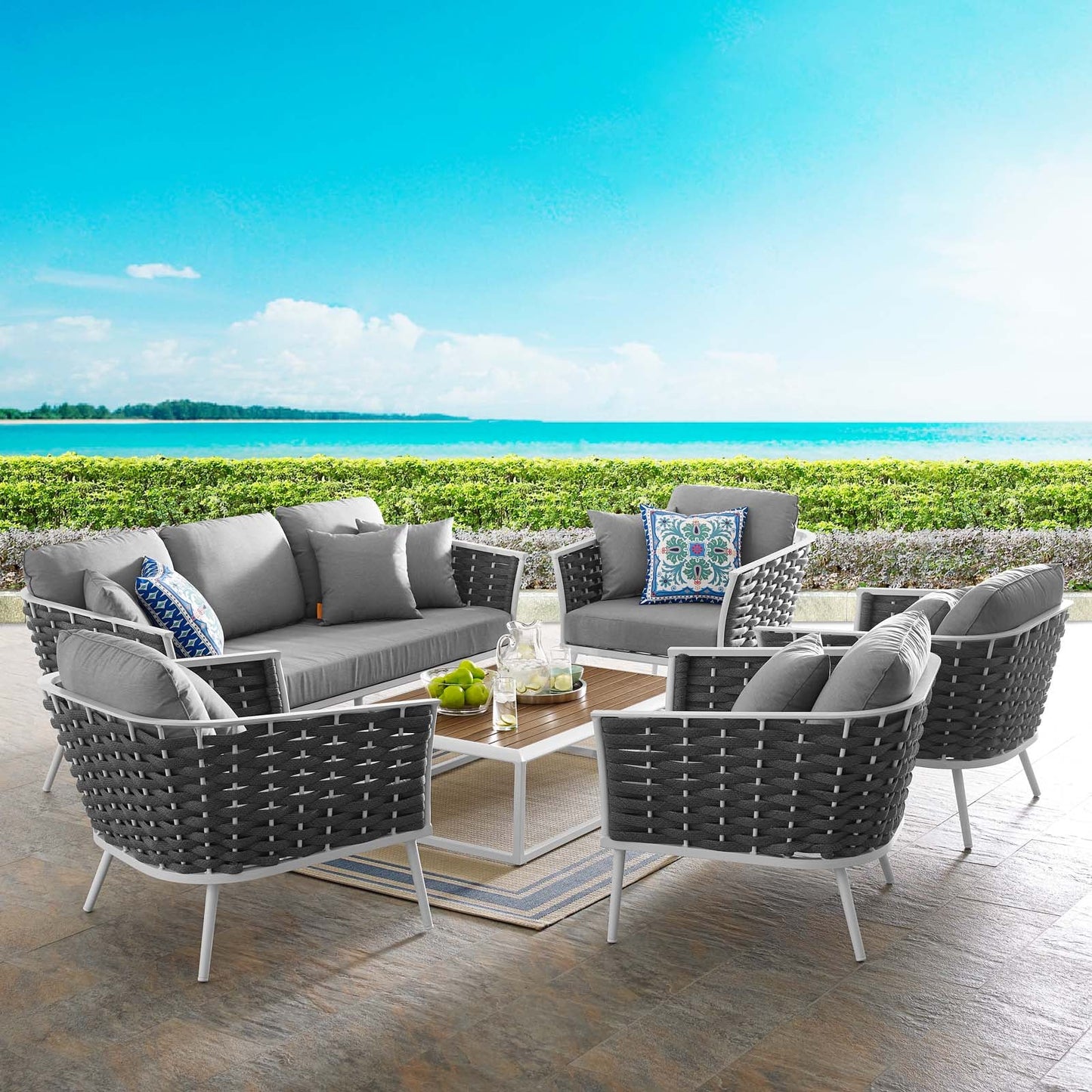 Modway Stance 6 Piece Outdoor Patio Aluminum Sectional Sofa Set | Outdoor Sofas, Loveseats & Sectionals | Modishstore
