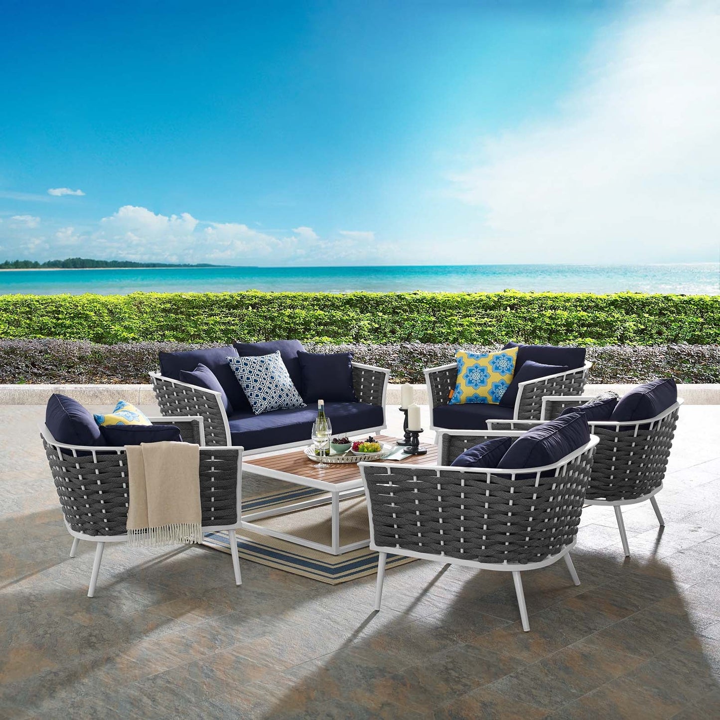 Modway Stance 6 Piece Outdoor Patio Aluminum Sectional Sofa Set | Outdoor Sofas, Loveseats & Sectionals | Modishstore-8