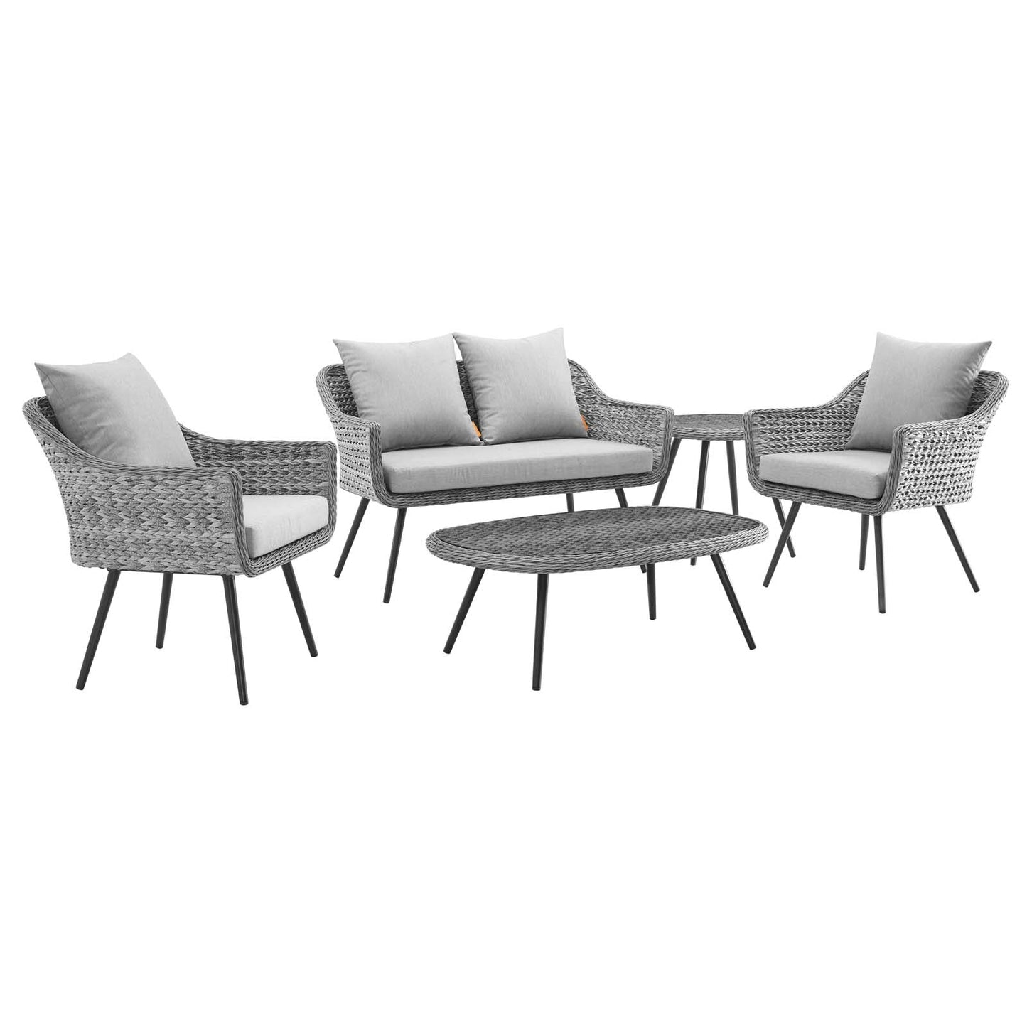 Modway Endeavor 5 Piece Outdoor Patio Wicker Rattan Sectional Sofa Set | Outdoor Sofas, Loveseats & Sectionals | 