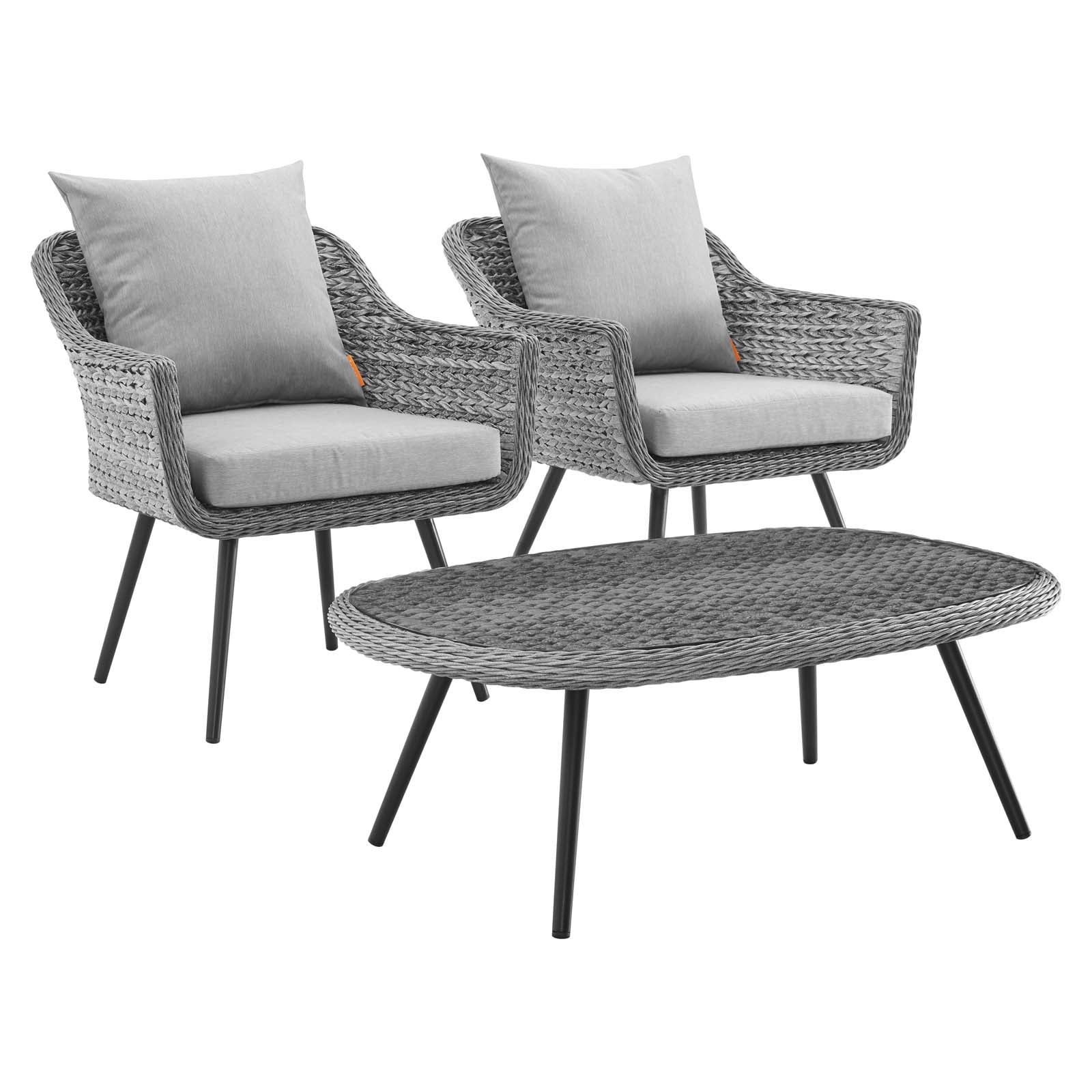 Modway Endeavor 3 Piece Outdoor Patio Wicker Rattan Sectional Sofa Set | Sofas | 
