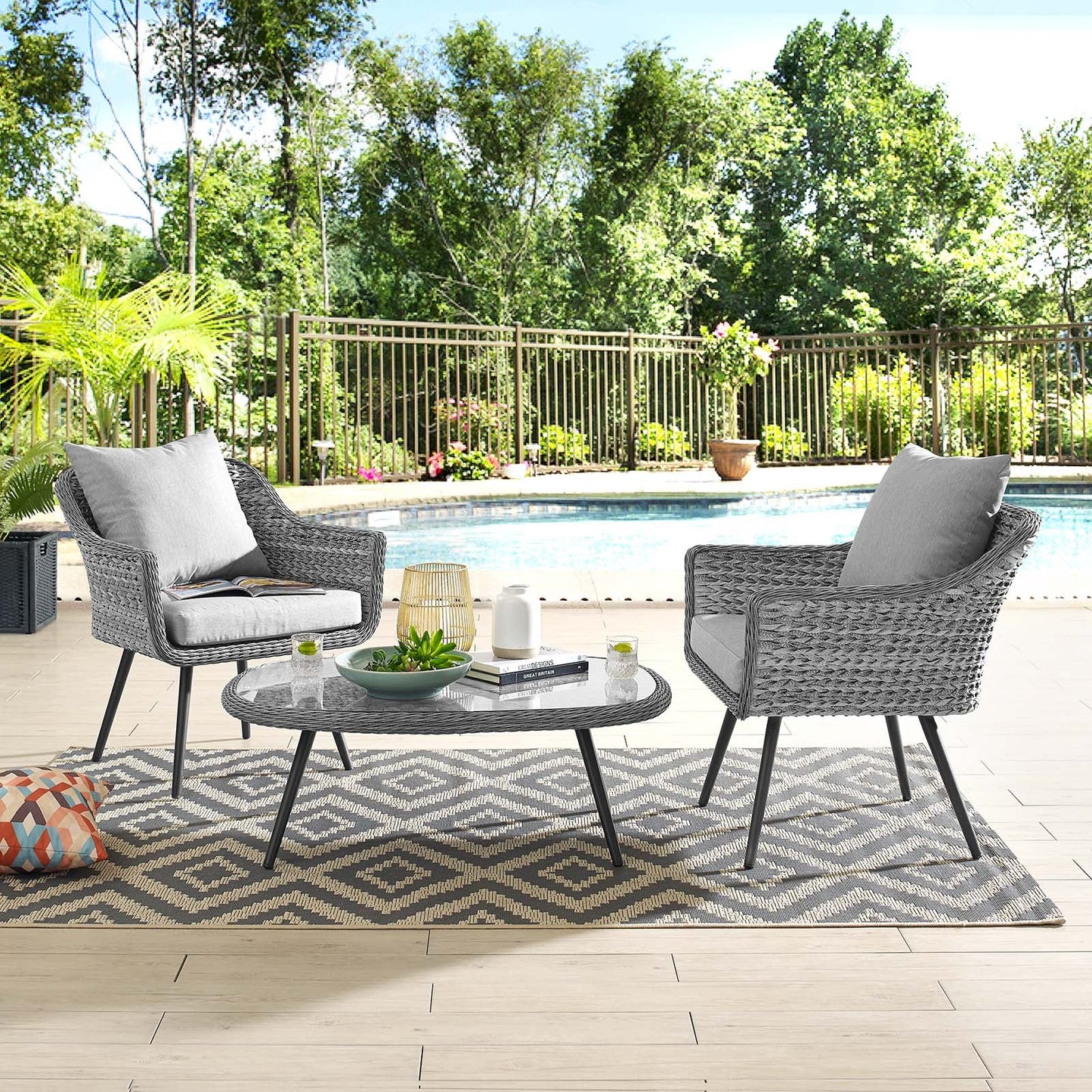 Modway Endeavor 3 Piece Outdoor Patio Wicker Rattan Sectional Sofa Set | Sofas