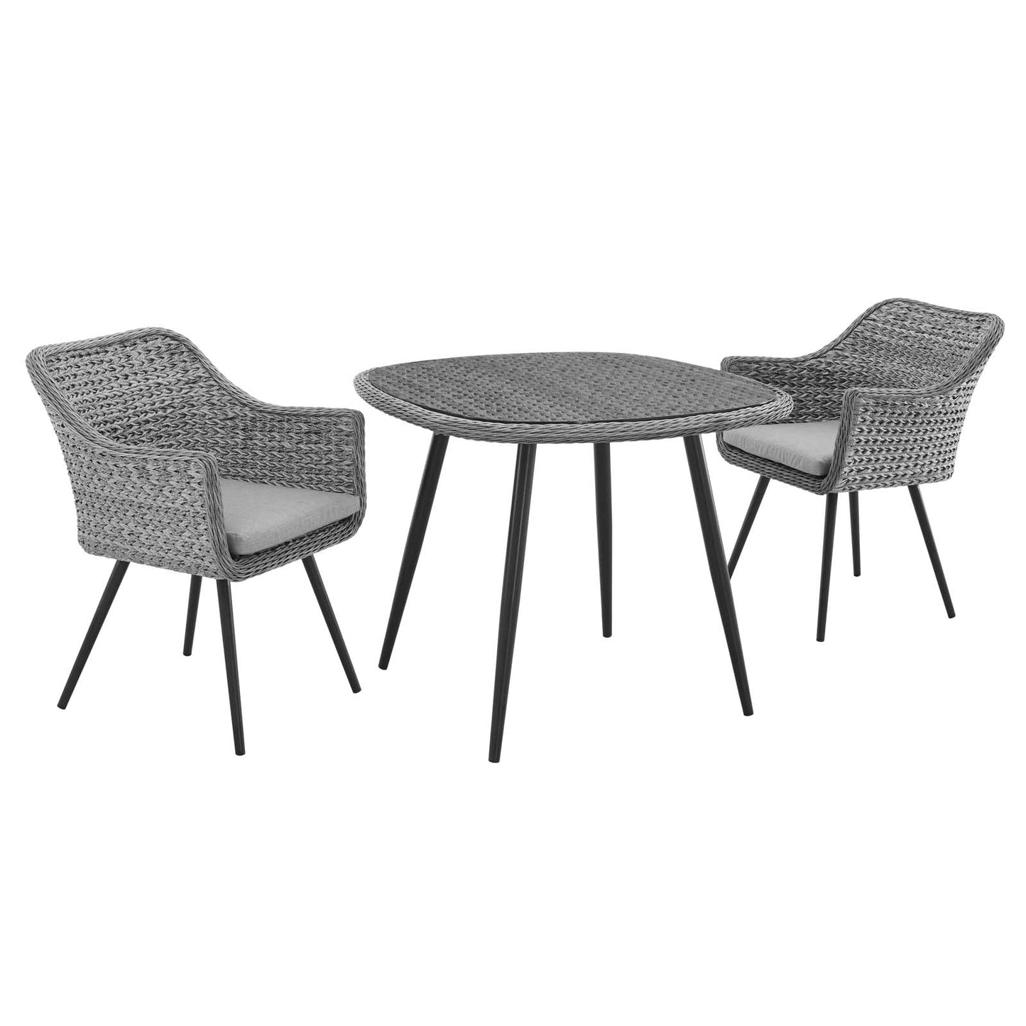 Modway Endeavor 3 Piece Outdoor Patio Wicker Rattan Dining Set | Outdoor Dining Set | 