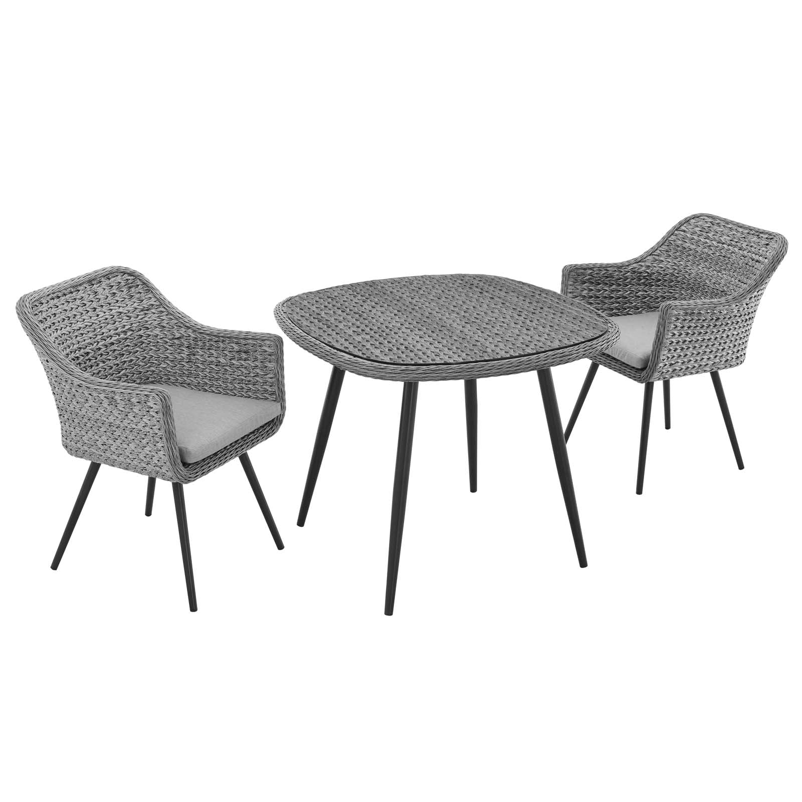 Modway Endeavor 3 Piece Outdoor Patio Wicker Rattan Dining Set | Outdoor Dining Set | 