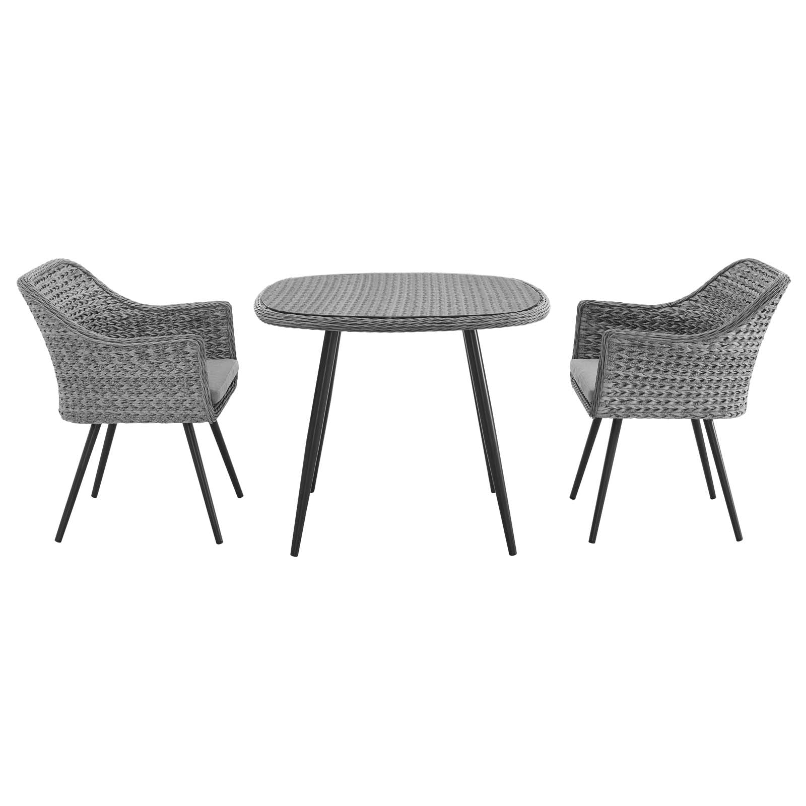 Modway Endeavor 3 Piece Outdoor Patio Wicker Rattan Dining Set | Outdoor Dining Set | 