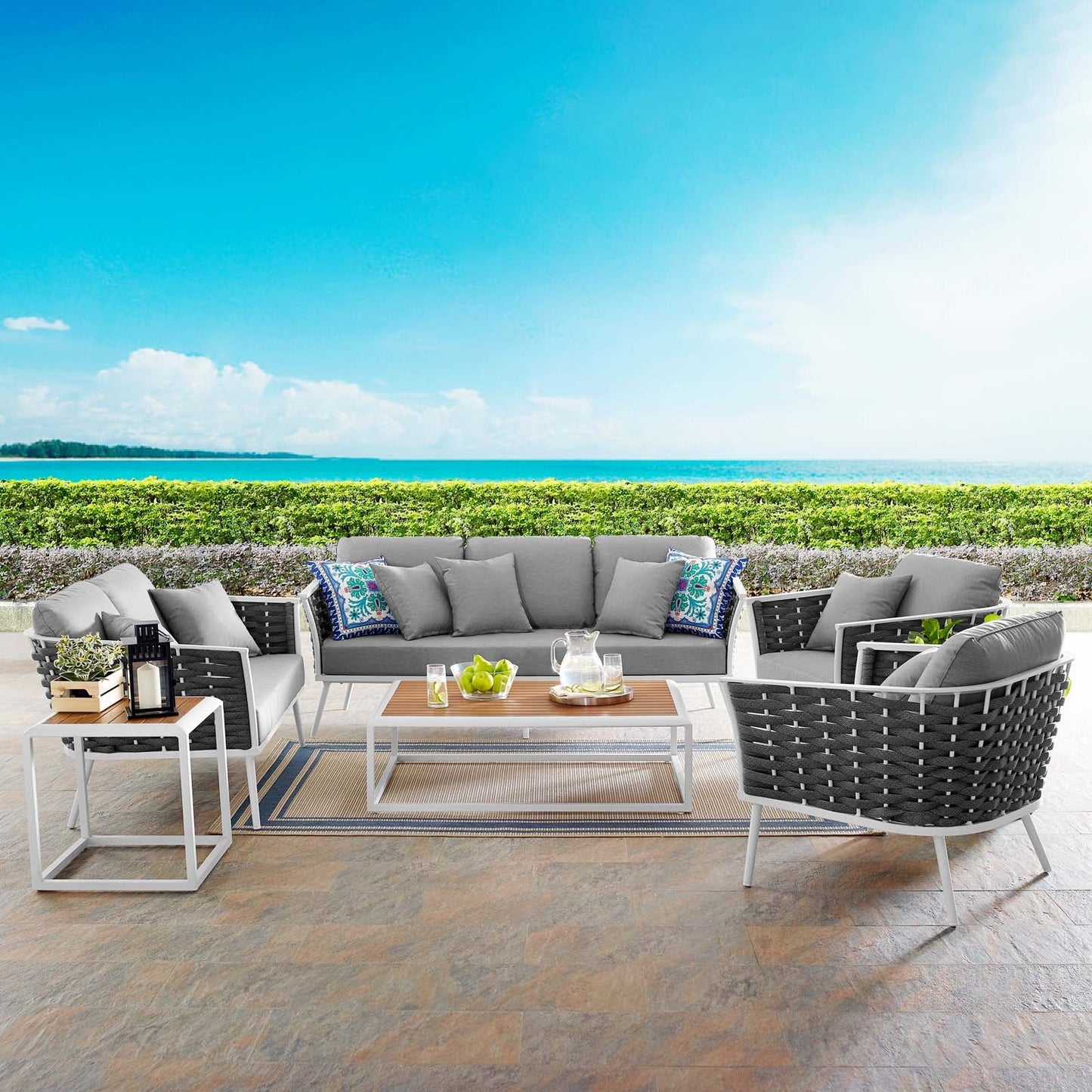 Modway Stance 5 Piece Outdoor Patio Aluminum Sectional Sofa Set | Outdoor Sofas, Loveseats & Sectionals | Modishstore