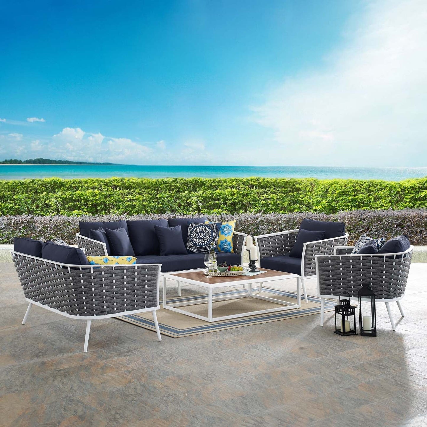 Modway Stance 5 Piece Outdoor Patio Aluminum Sectional Sofa Set | Outdoor Sofas, Loveseats & Sectionals | Modishstore-12