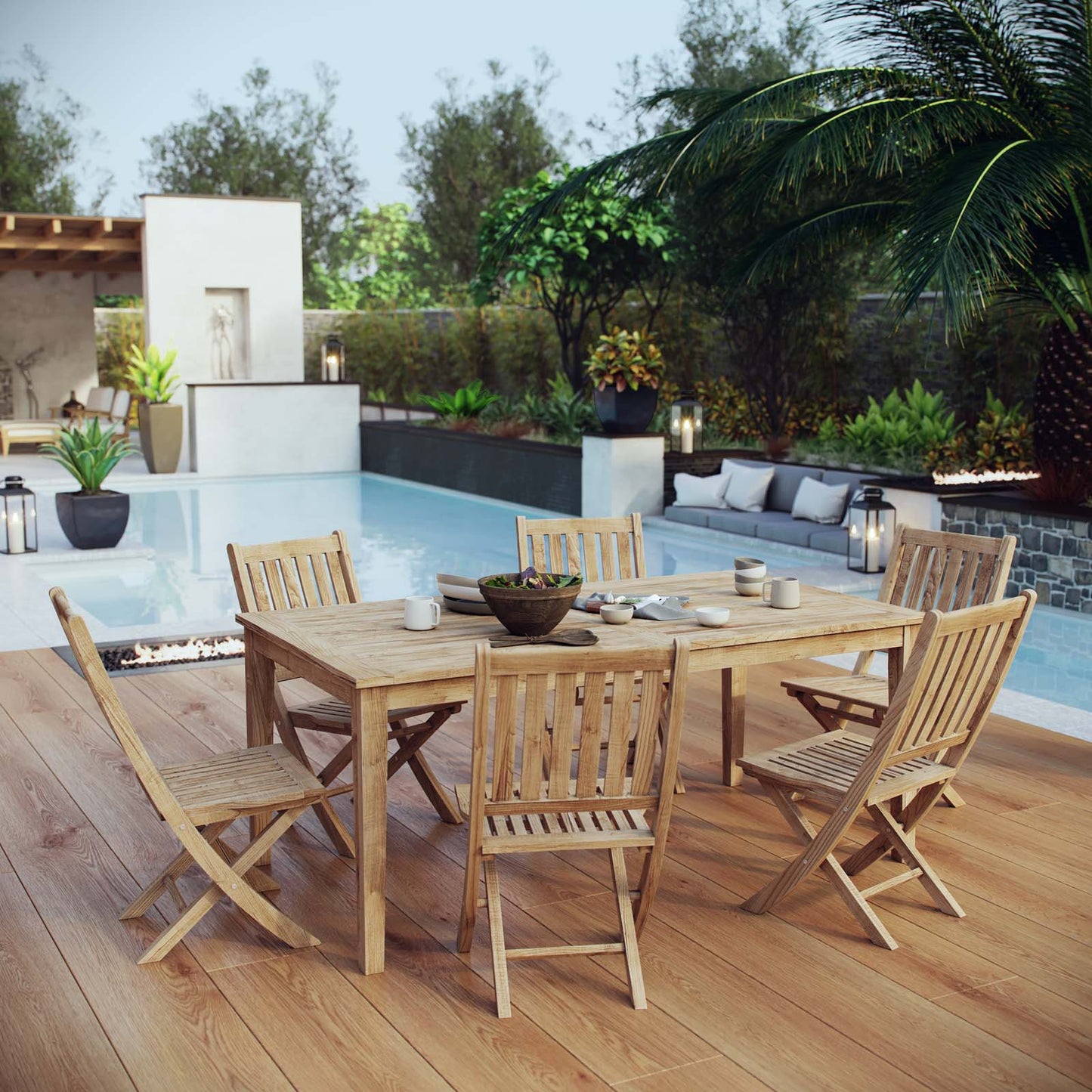 Modway Marina 7 Piece Outdoor Patio Teak Outdoor Dining Set | Outdoor Dining Set | Modishstore