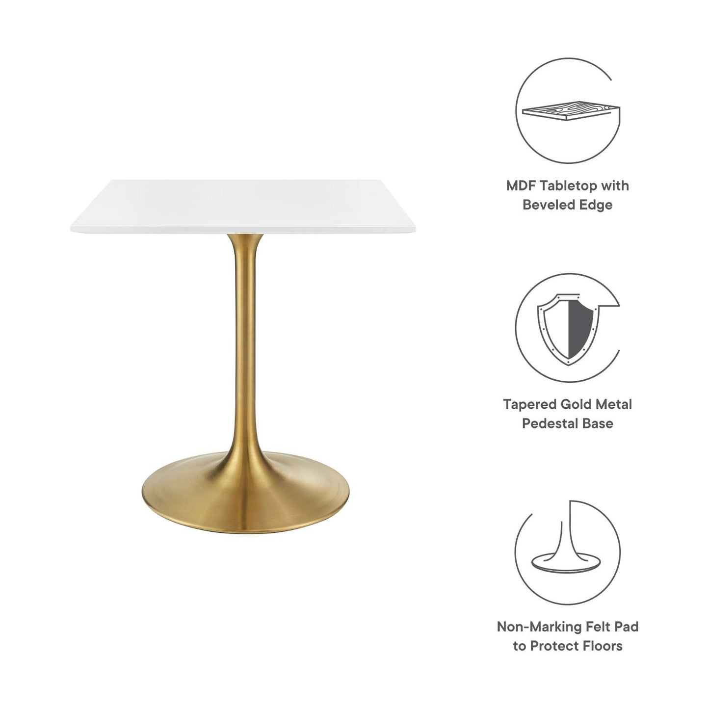 Modway Lippa 28" Square Dining Table In Gold White - EEI-3211 - EEI-3211