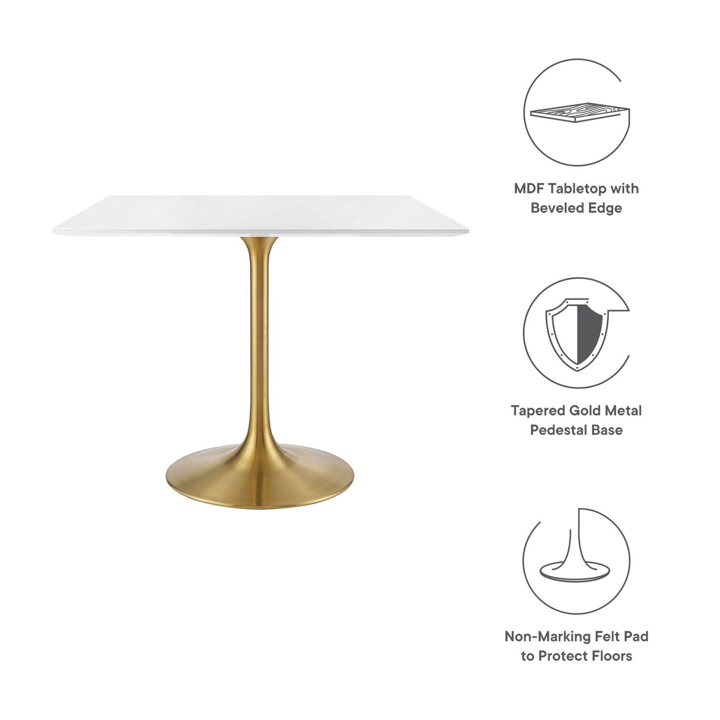 Modway Lippa 36" Square Wood Top Dining Table in Gold White - EEI-3212